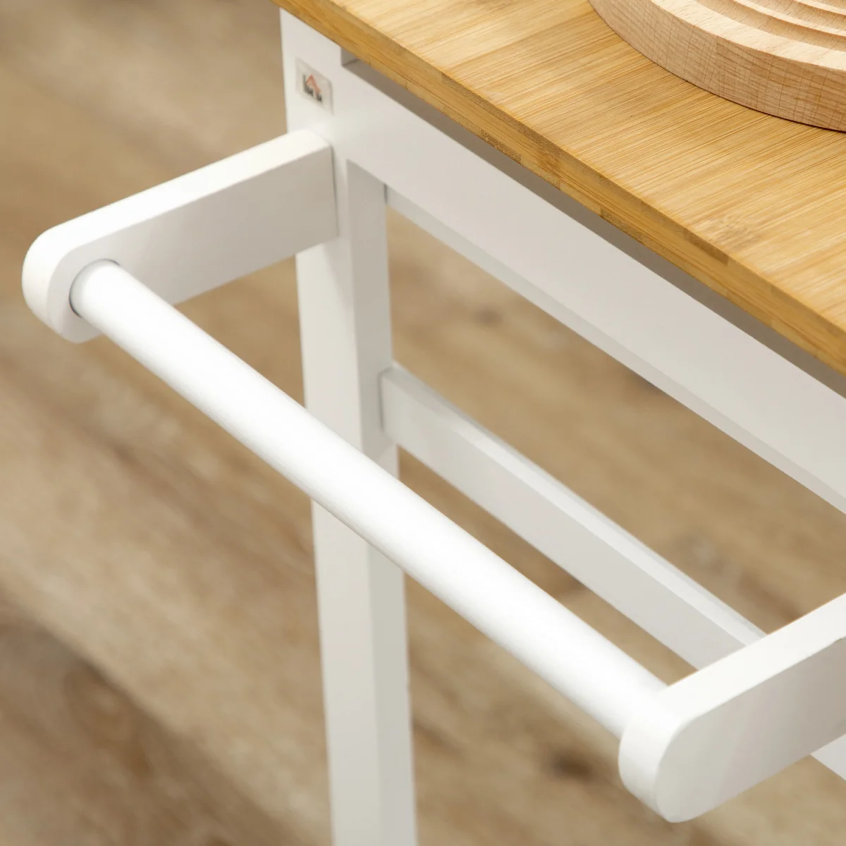 Kitchen Island Set with 2 Stools, Bamboo Kitchen Cart with Drop Leaf - White – image 3