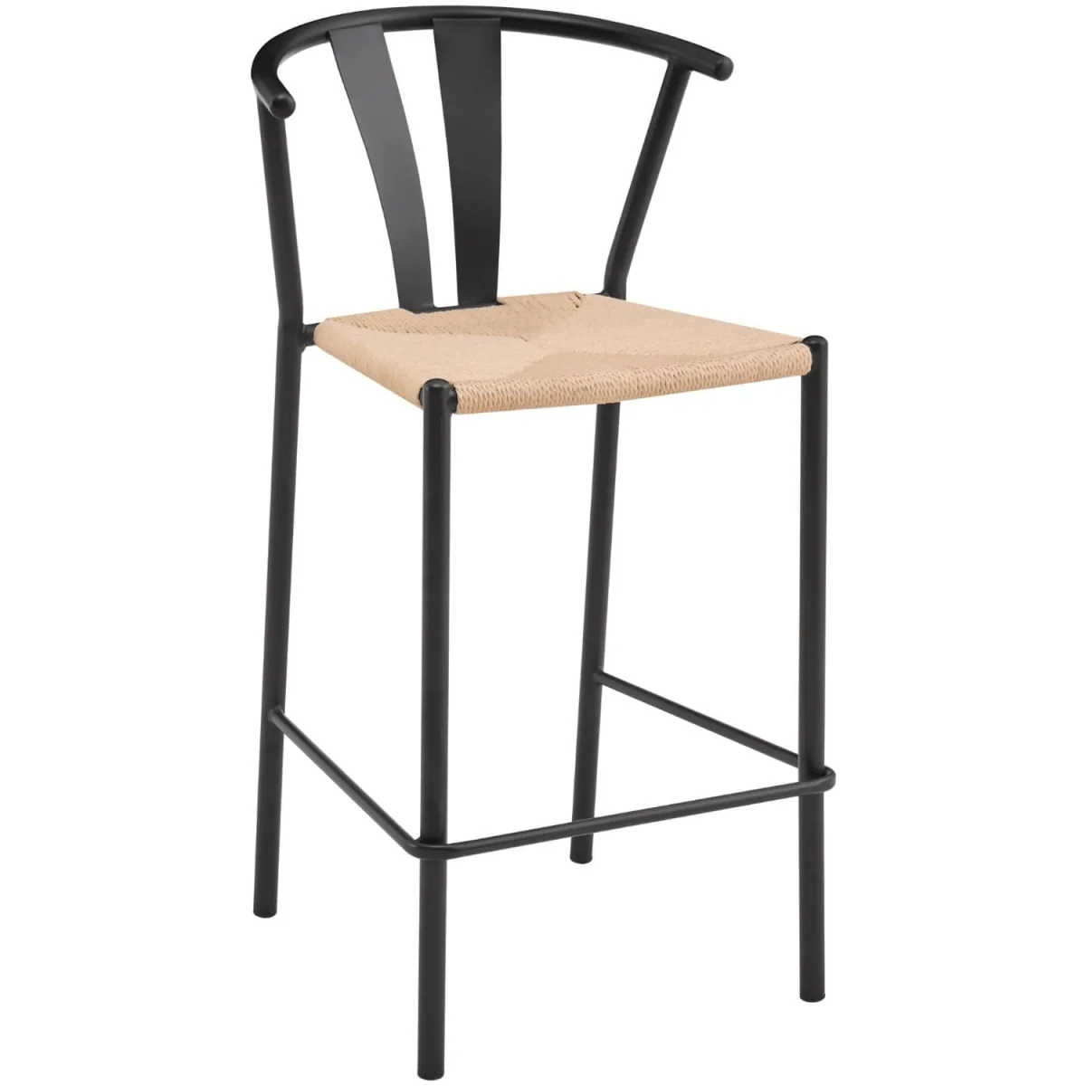 Pair of Eira Black Metal Stools with Woven Seat - Black & Natural – image 2