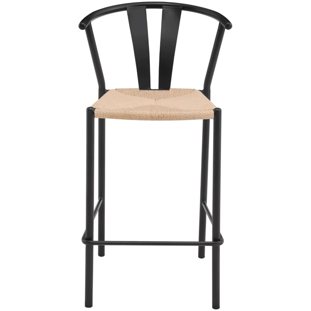Pair of Eira Black Metal Stools with Woven Seat - Black & Natural – image 8