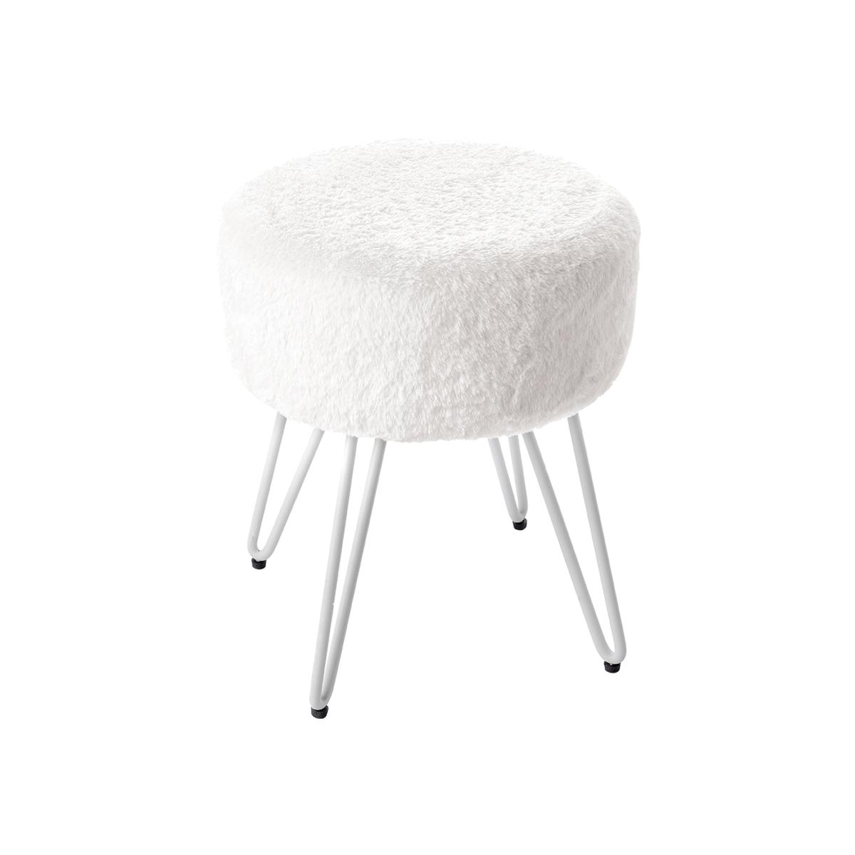 HomeScape Luxurious Upholstered Dressing Stool with Metal Legs - White
