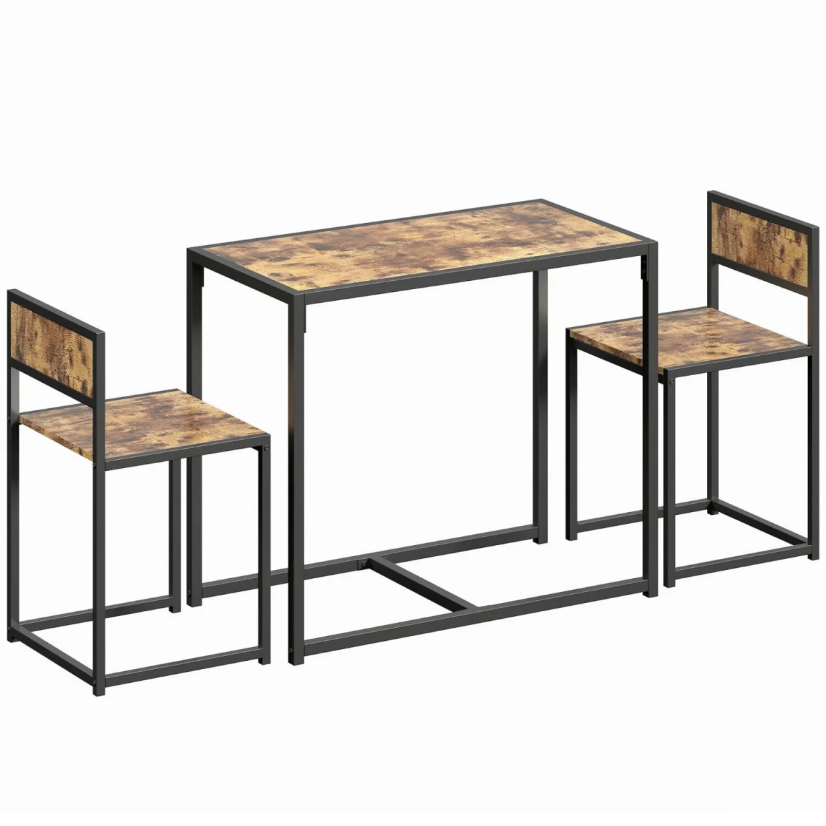 Doel 3 Piece Rustic Brown Wood-Effect Table and Stool Set – image 3