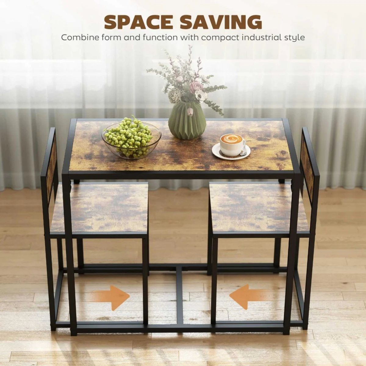 Doel 3 Piece Rustic Brown Wood-Effect Table and Stool Set – image 5