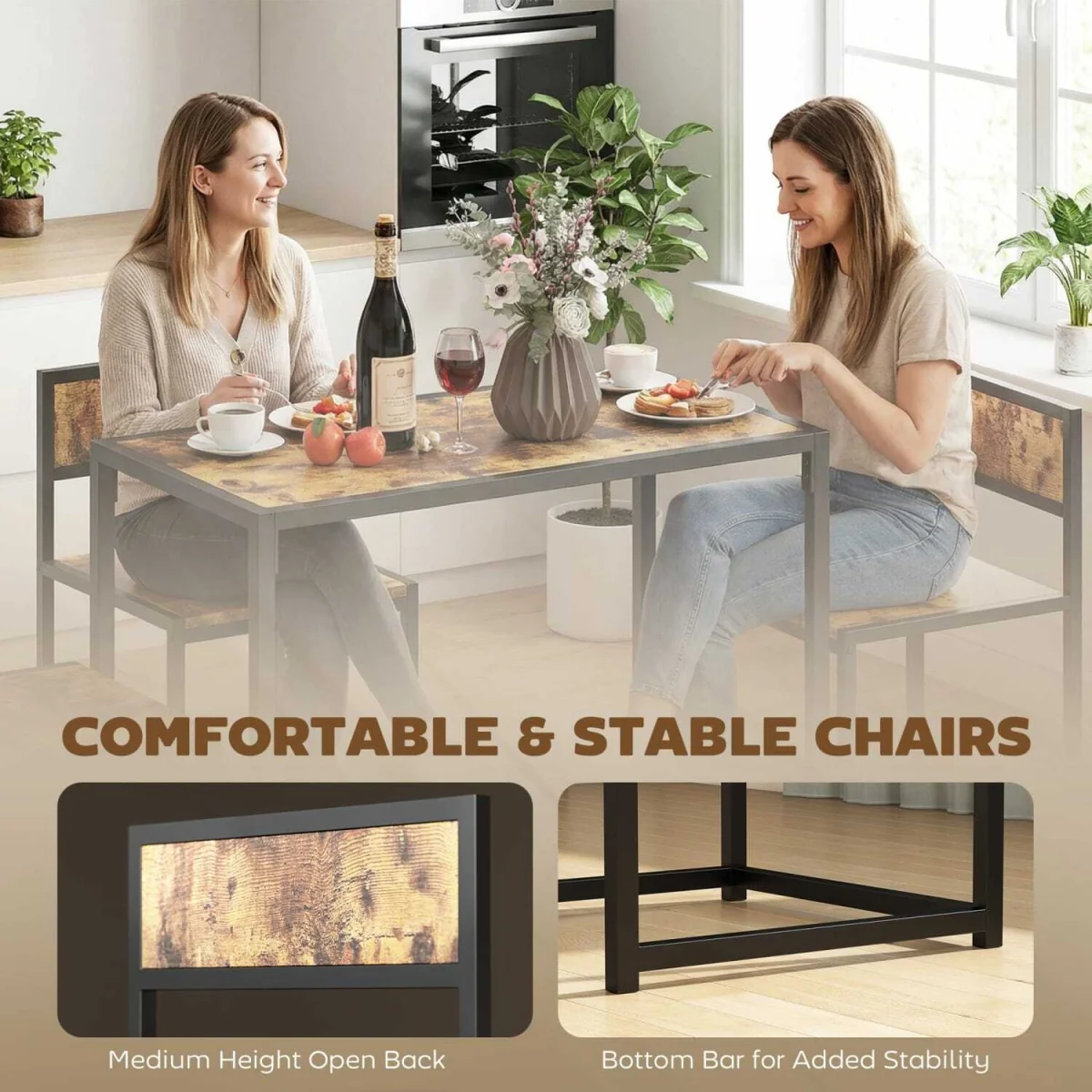 Doel 3 Piece Rustic Brown Wood-Effect Table and Stool Set – image 7
