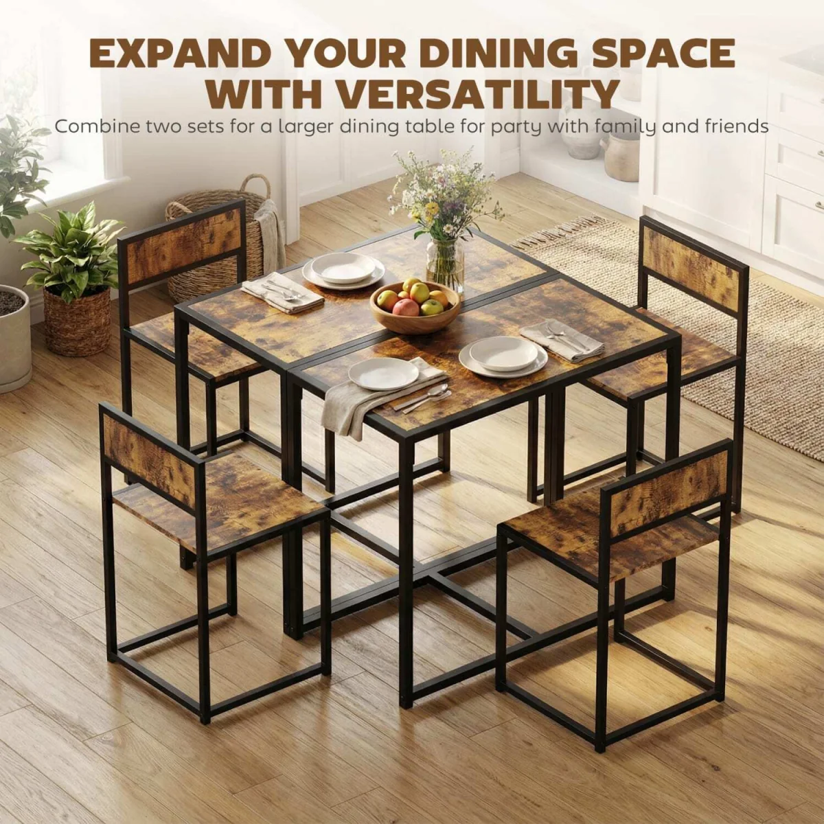 Doel 3 Piece Rustic Brown Wood-Effect Table and Stool Set – image 8