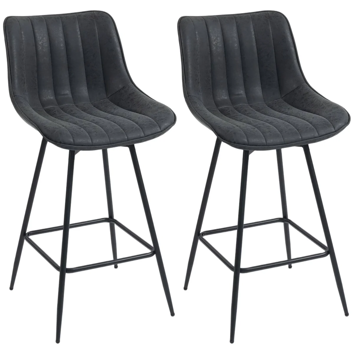 Lono Set Of 2 Black Faux Leather Swivel Counter Stools – image 2