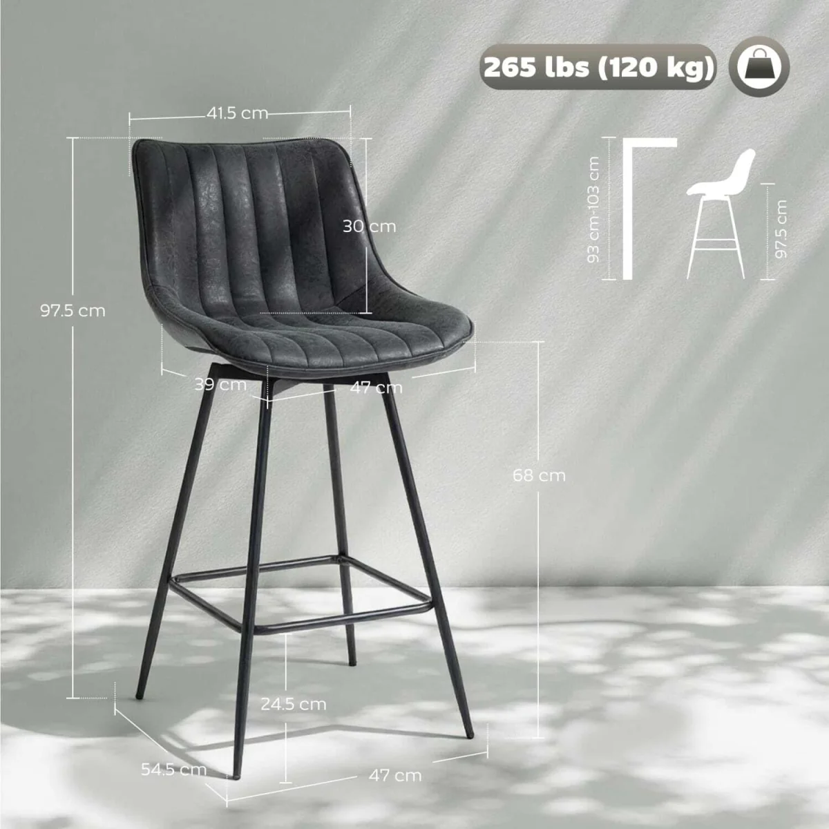Lono Set Of 2 Black Faux Leather Swivel Counter Stools – image 4