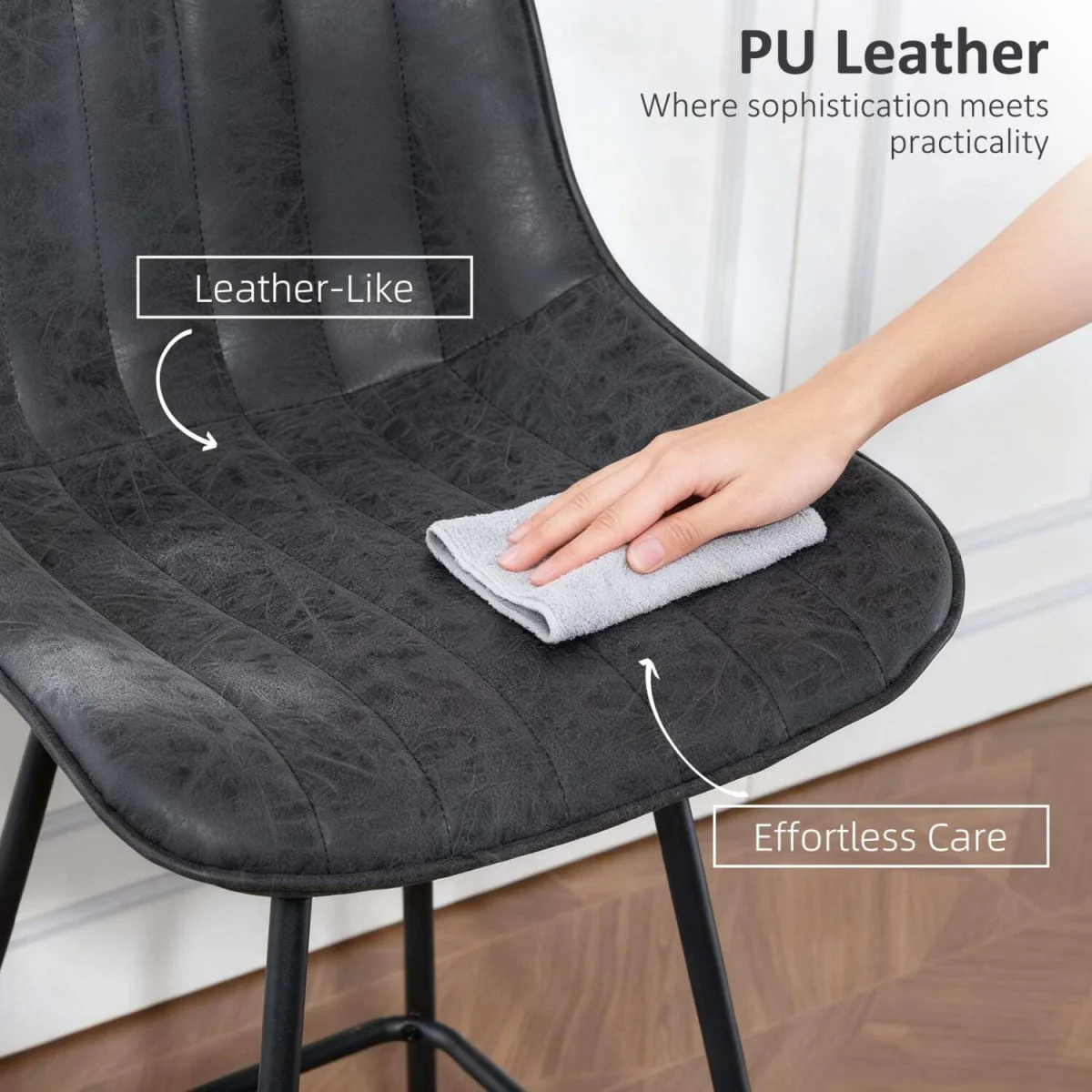 Lono Set Of 2 Black Faux Leather Swivel Counter Stools – image 8
