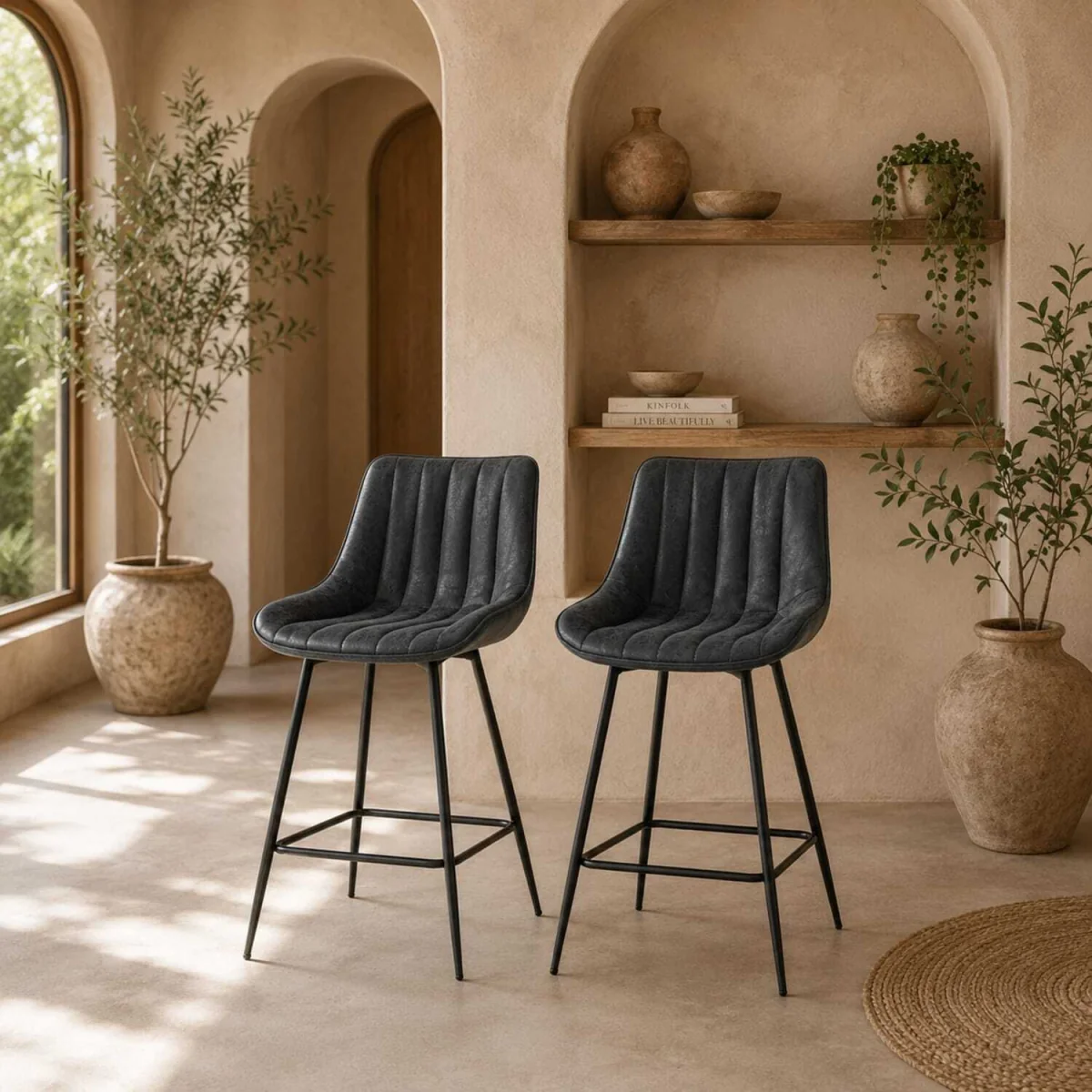 Lono Set Of 2 Black Faux Leather Swivel Counter Stools – image 1