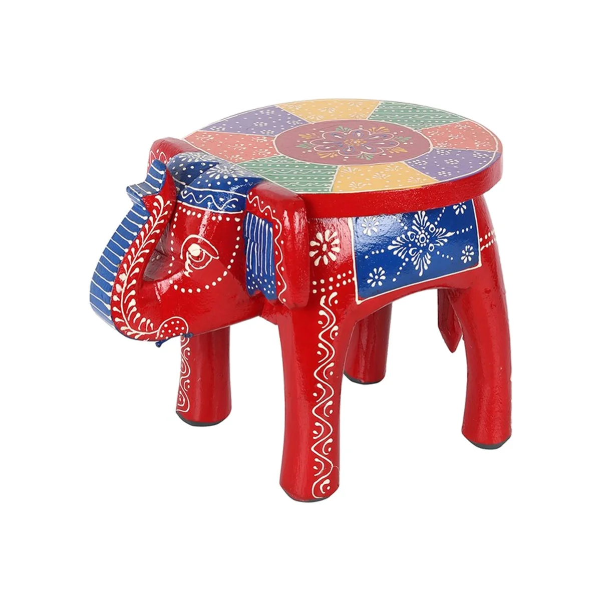 Ornamental Multicolored Elephant Stool - Red – image 1