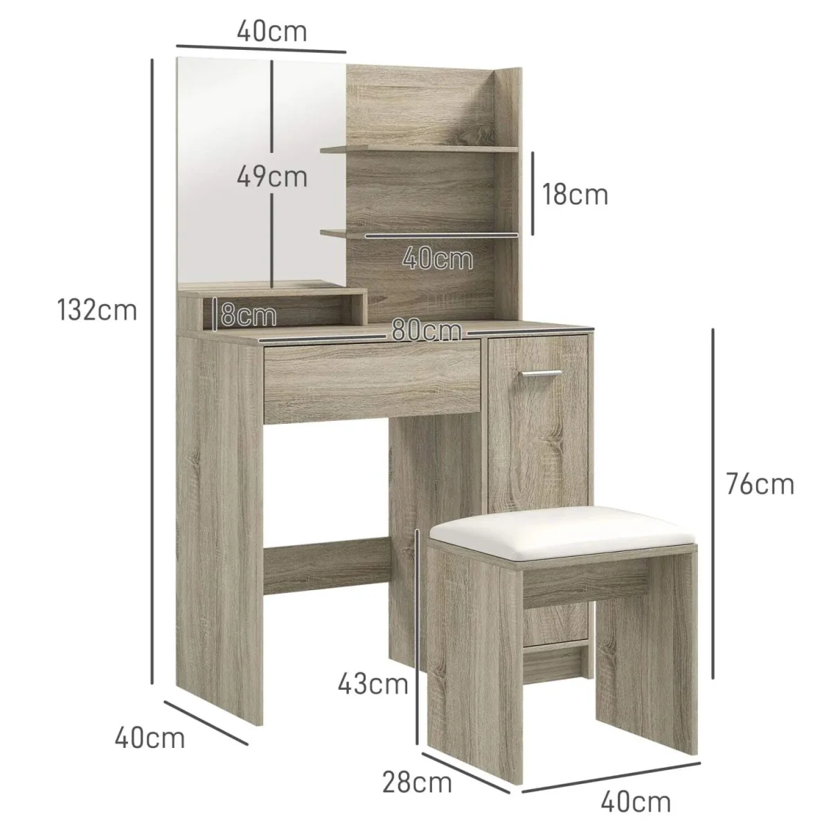 Marini Wood Effect Dressing Table And Stool Set With Storage – image 4