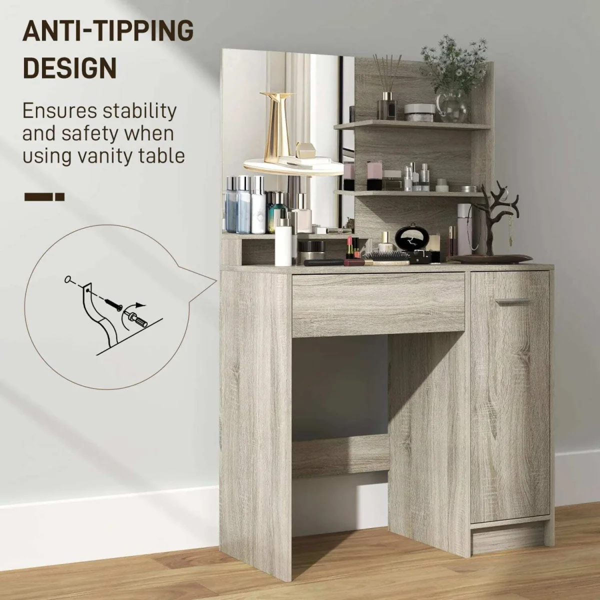 Marini Wood Effect Dressing Table And Stool Set With Storage – image 8