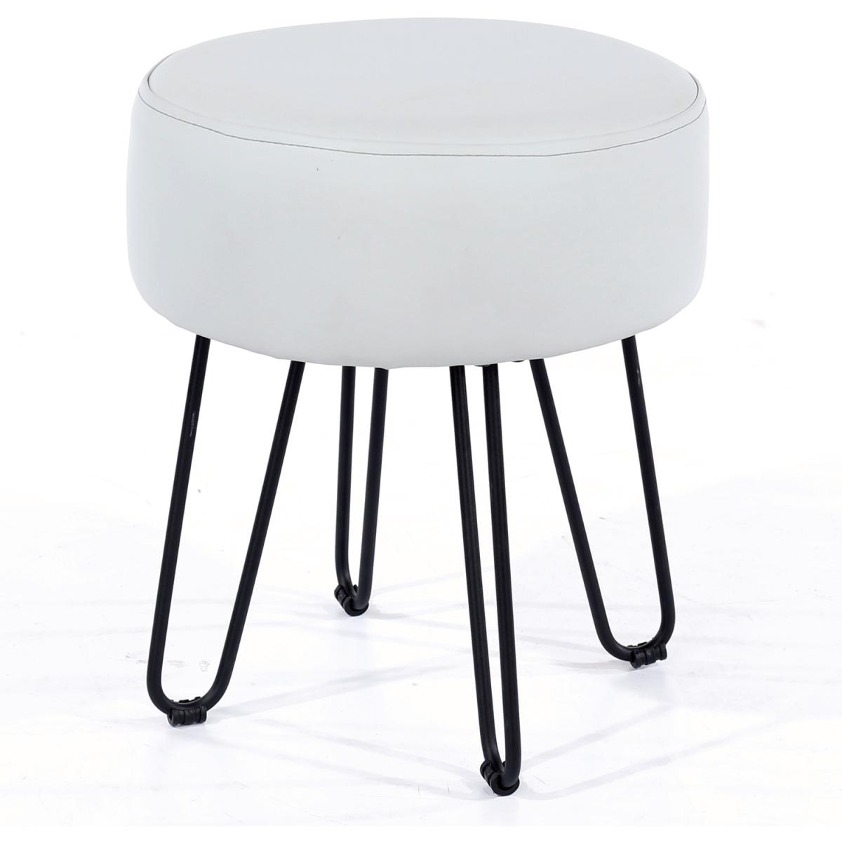 Aspen upholstered round stool with black metal legs - Sand – image 3