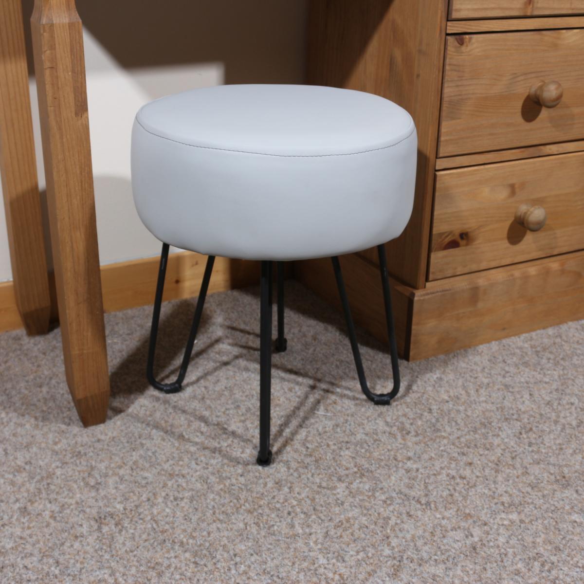 Aspen upholstered round stool with black metal legs - Sand – image 4