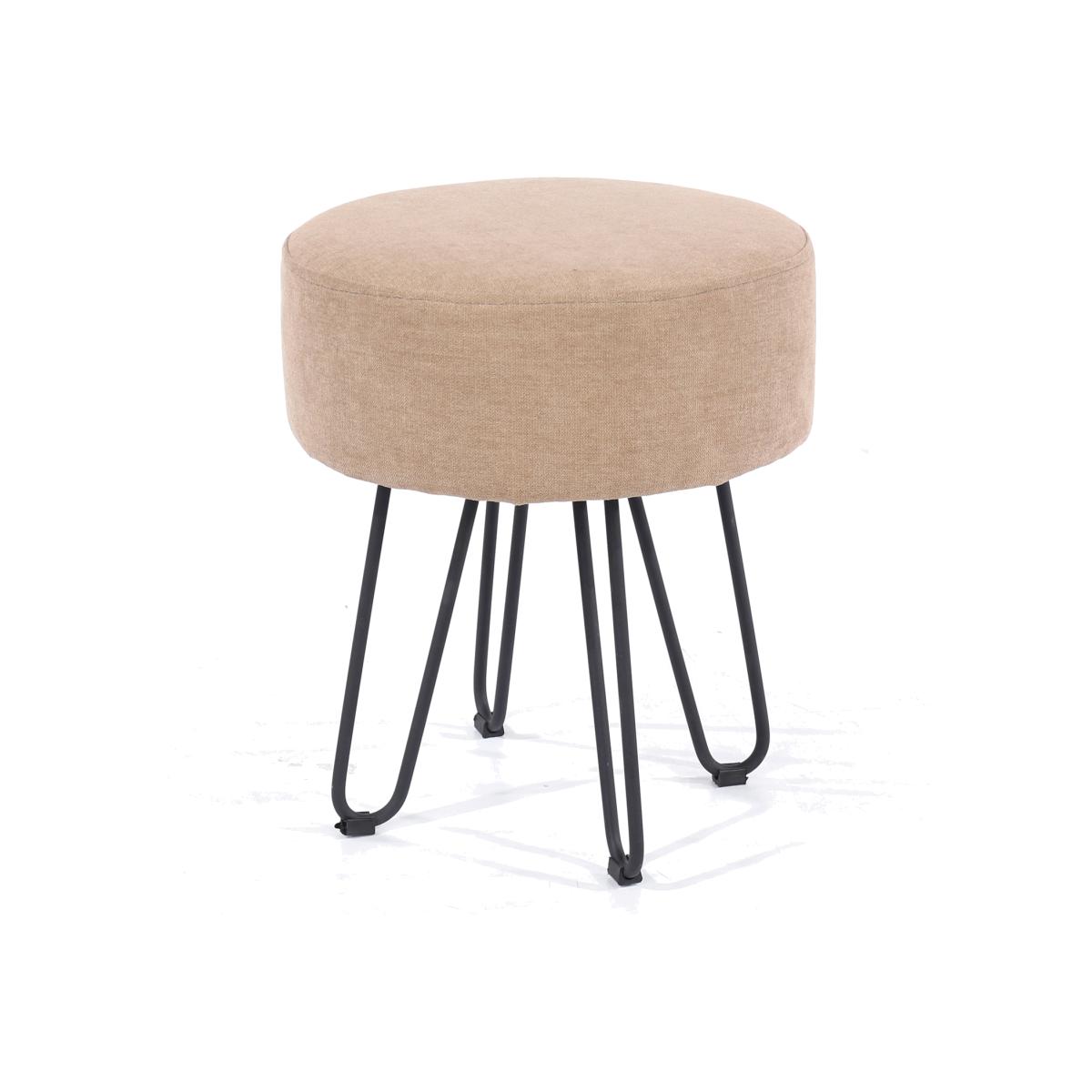 Aspen upholstered round stool with black metal legs - Sand – image 1