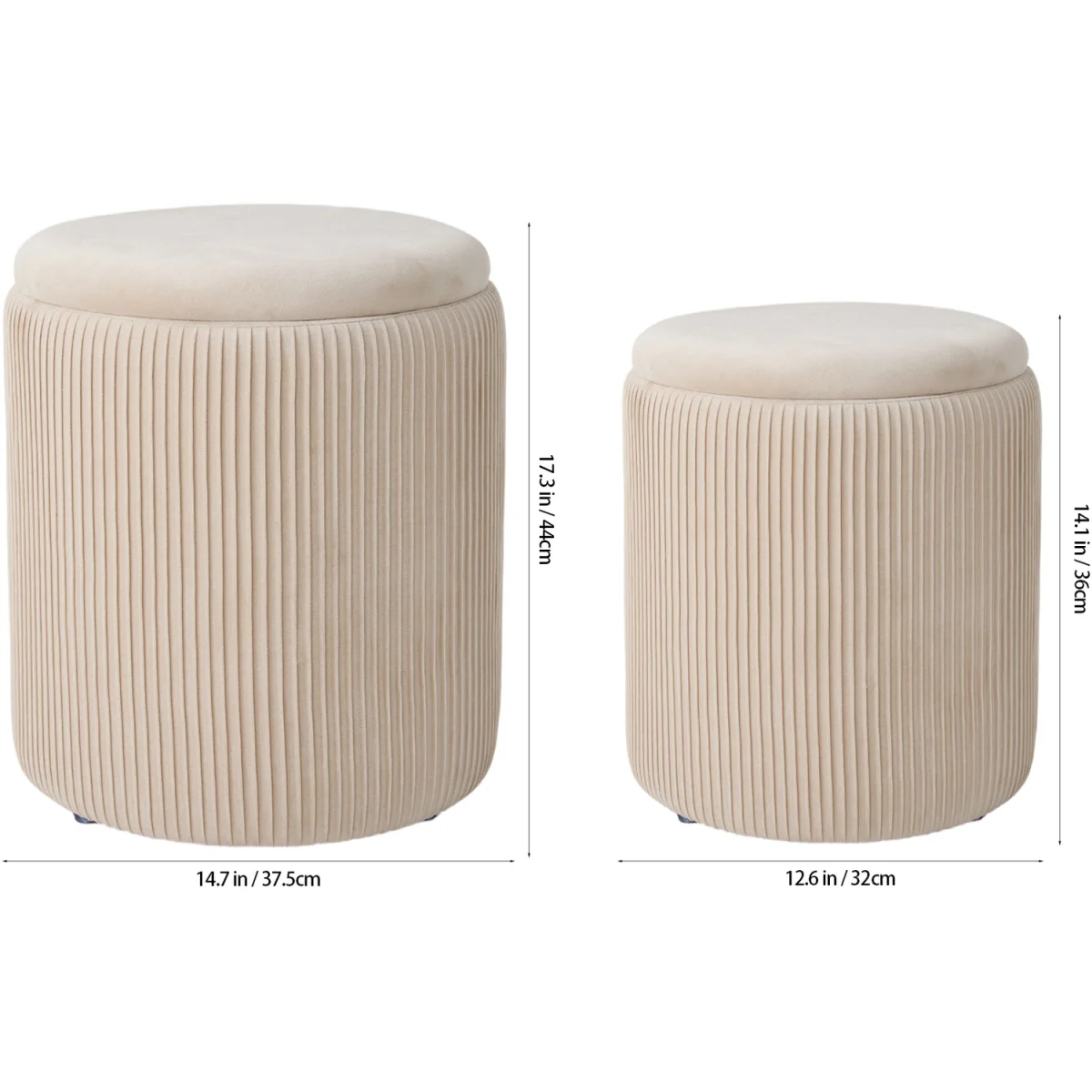 Set of 2 Modern Round Storage Ottoman Stools - Beige – image 2