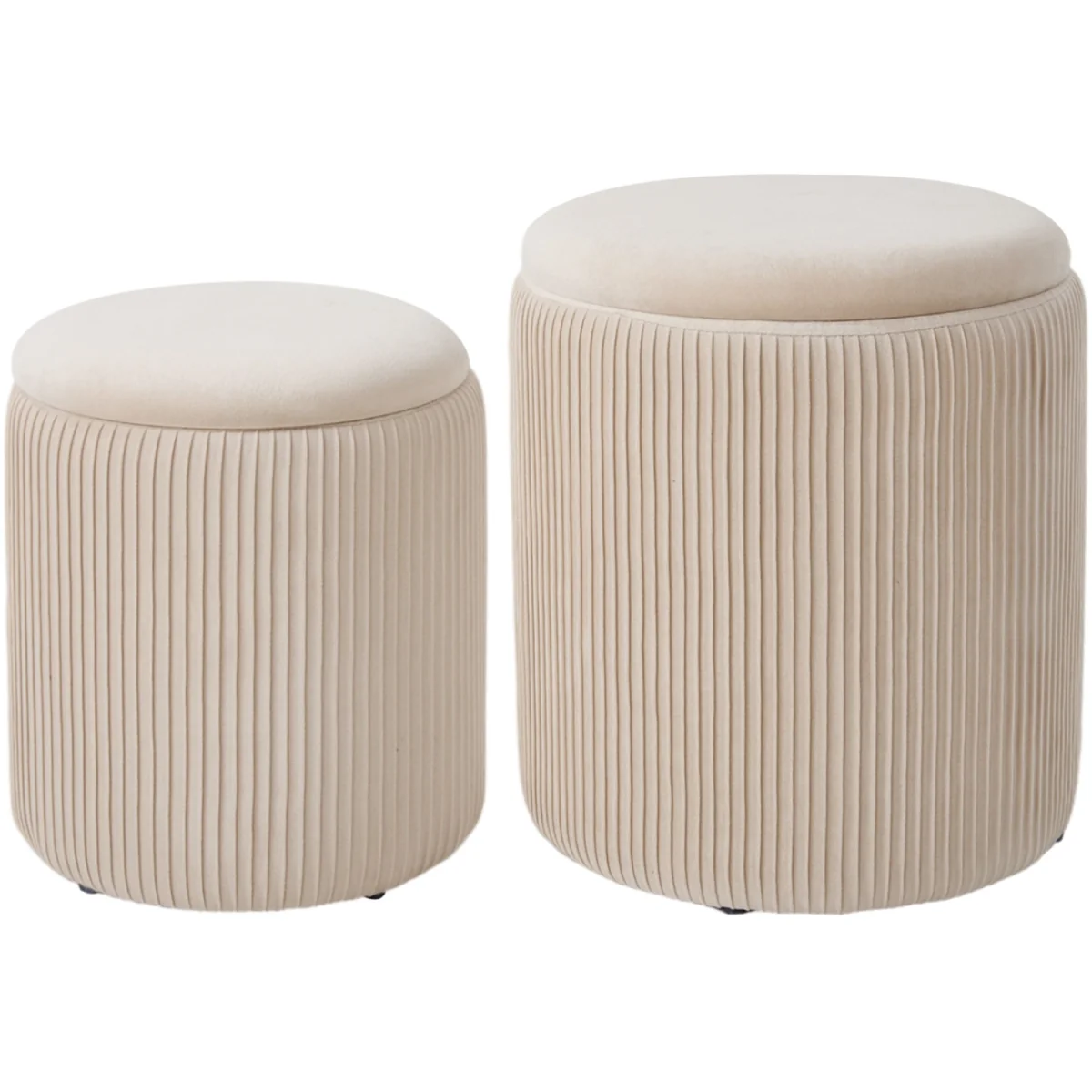 Set of 2 Modern Round Storage Ottoman Stools - Beige – image 3