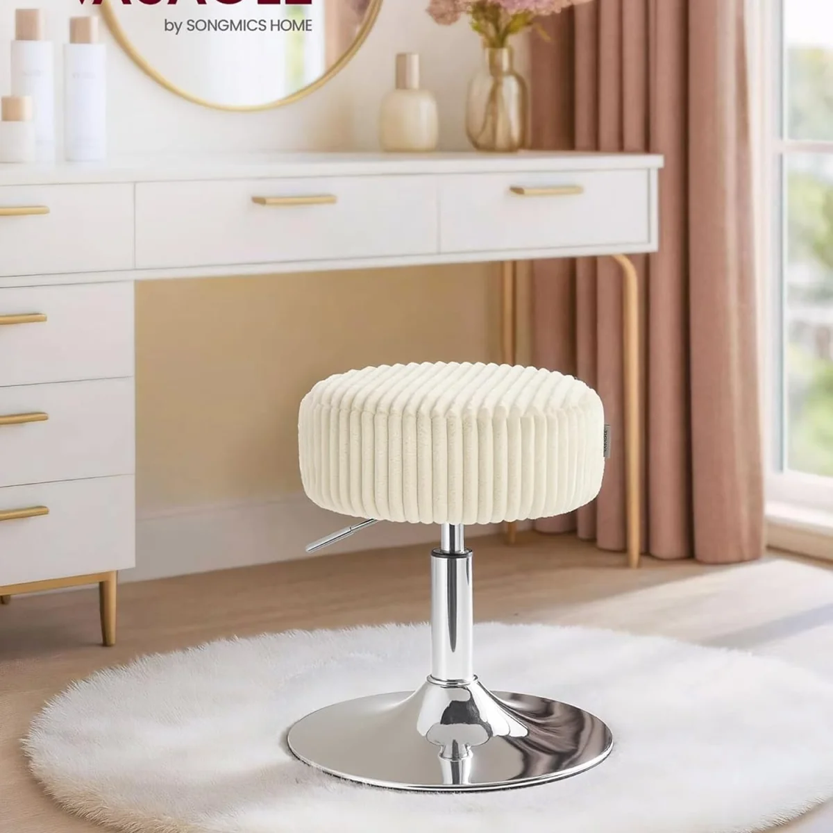 VASAGLE Swivel Vanity Stool - Warm White – image 2