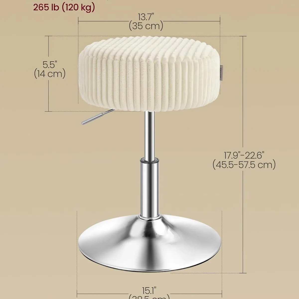 VASAGLE Swivel Vanity Stool - Warm White – image 3