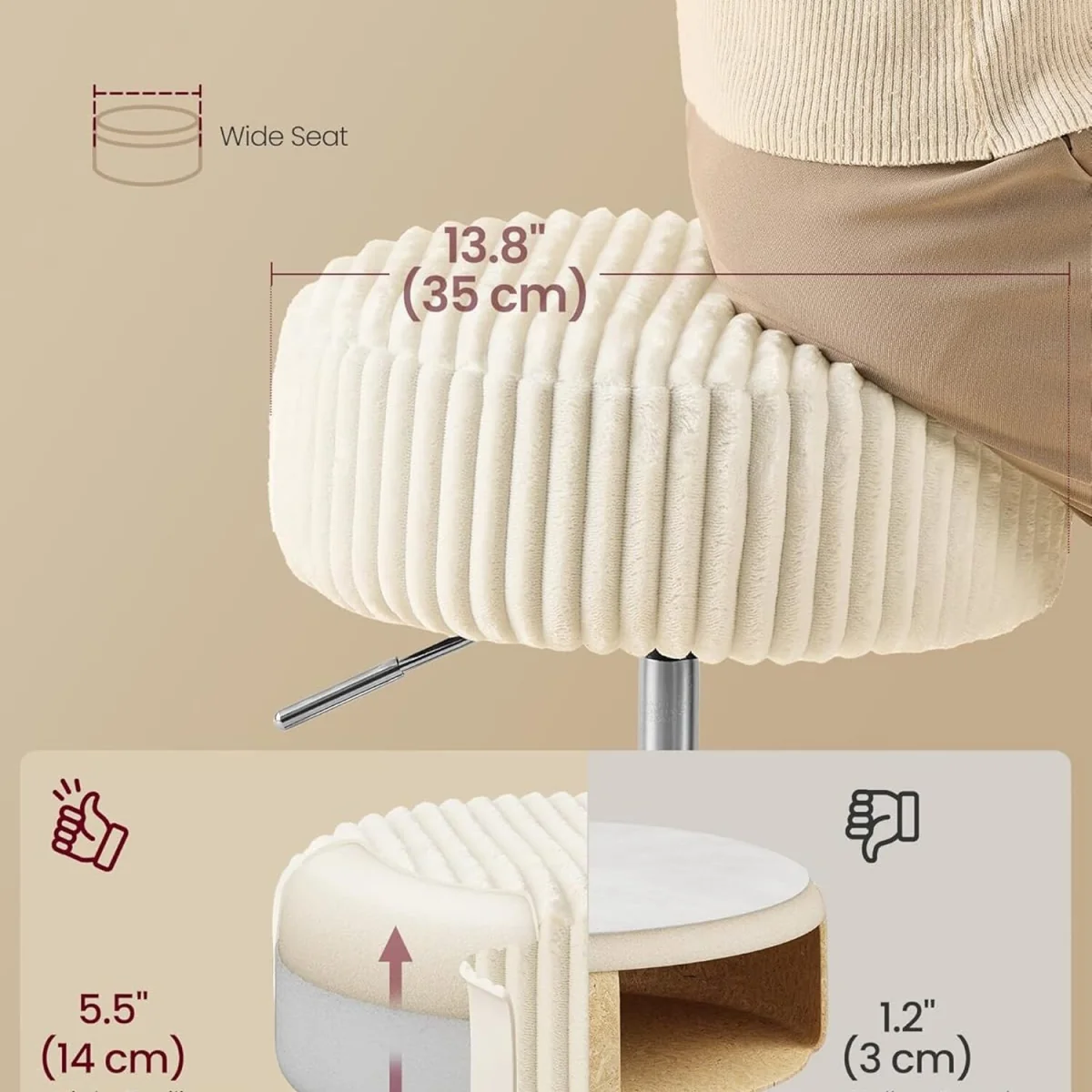VASAGLE Swivel Vanity Stool - Warm White – image 4