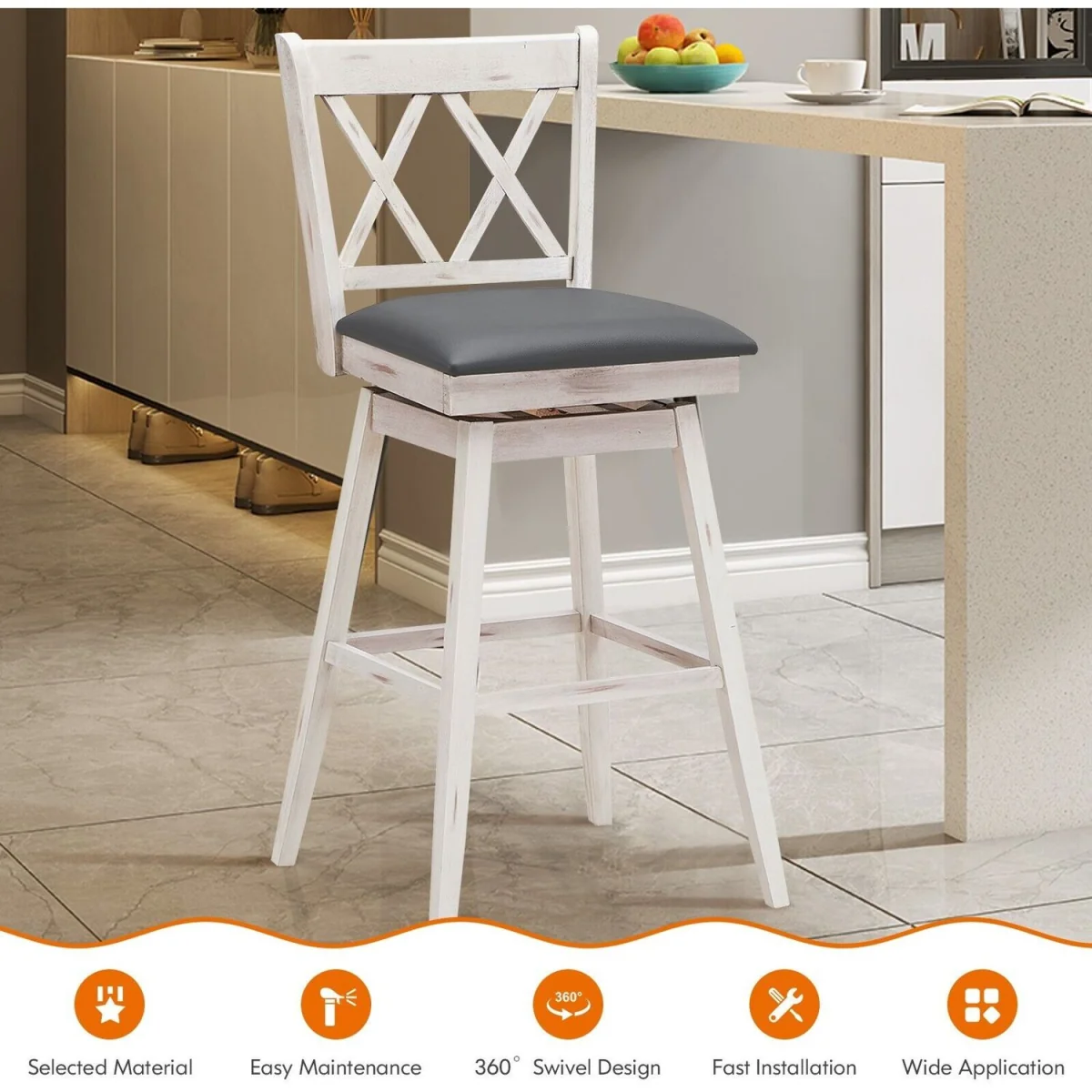 Swivel Counter Stools Set - White – image 6