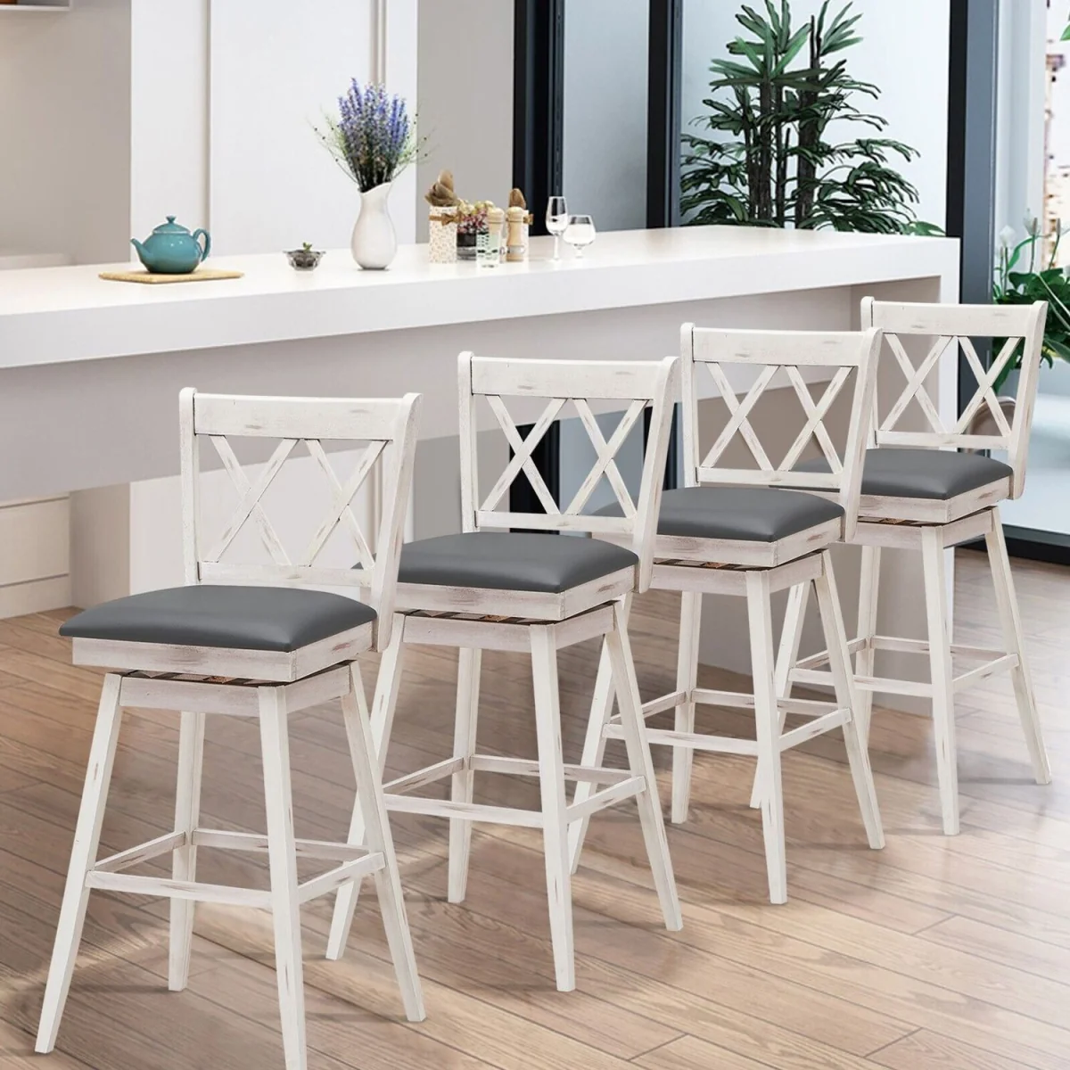 Swivel Counter Stools Set - White – image 8