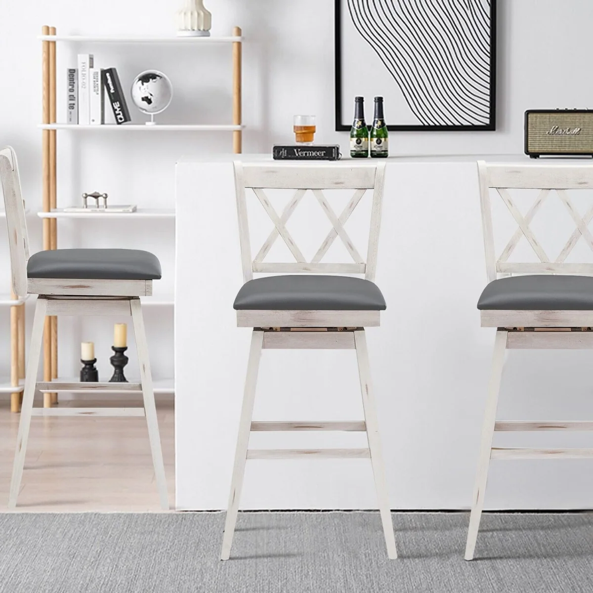 Swivel Counter Stools Set - White – image 9