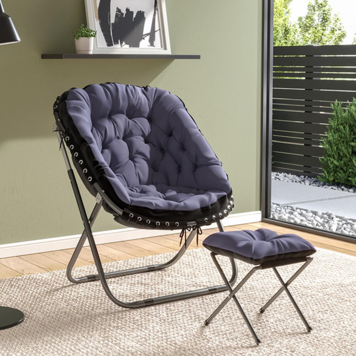Outdoor Folding Camping Sofa Moon Chair With Stool - Grey