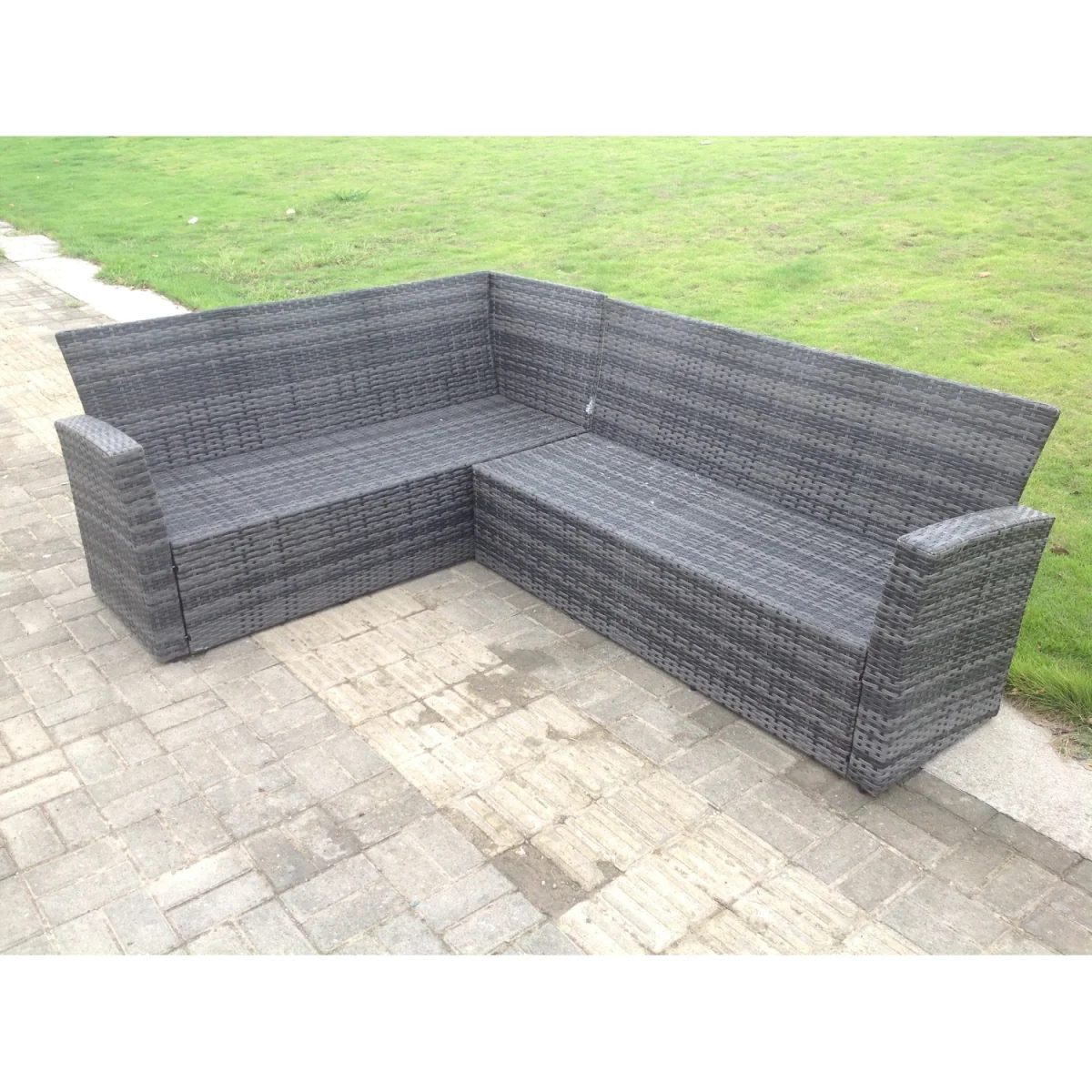9 Seater Rattan Garden Furniture Set Oblong Dining Table 3 Stool - Dark Grey Mixed – image 2