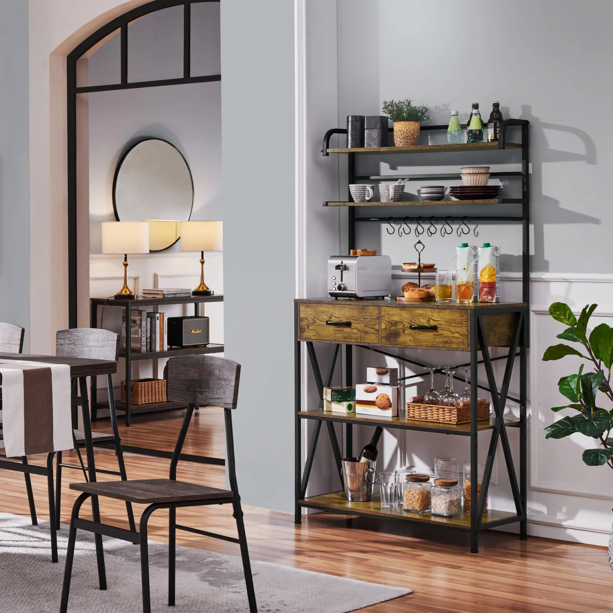 5 Tier Kitchen Bakers Rack with 2 Drawers - Rustic Brown – image 2