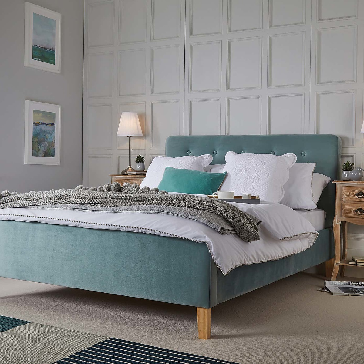Pierre Velvet Bed Frame Blue – image 2