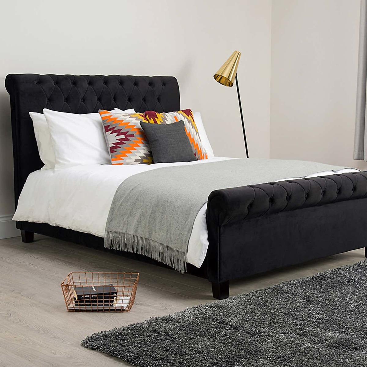 Orbit Black Velvet Upholstered Bedstead Black – image 11