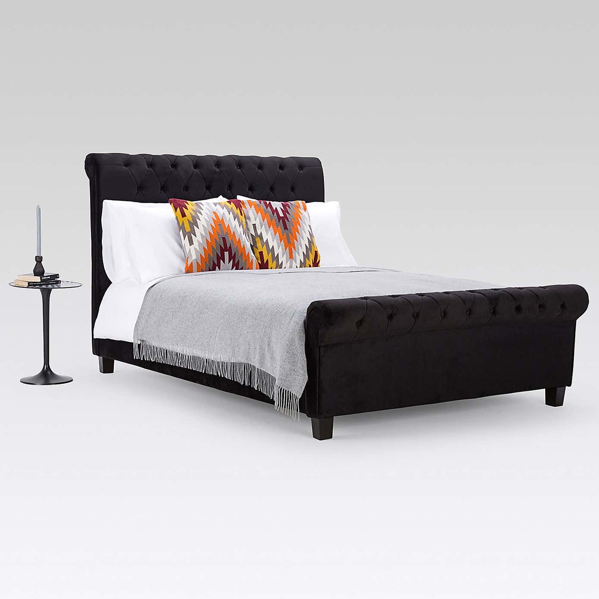 Orbit Black Velvet Upholstered Bedstead Black – image 6