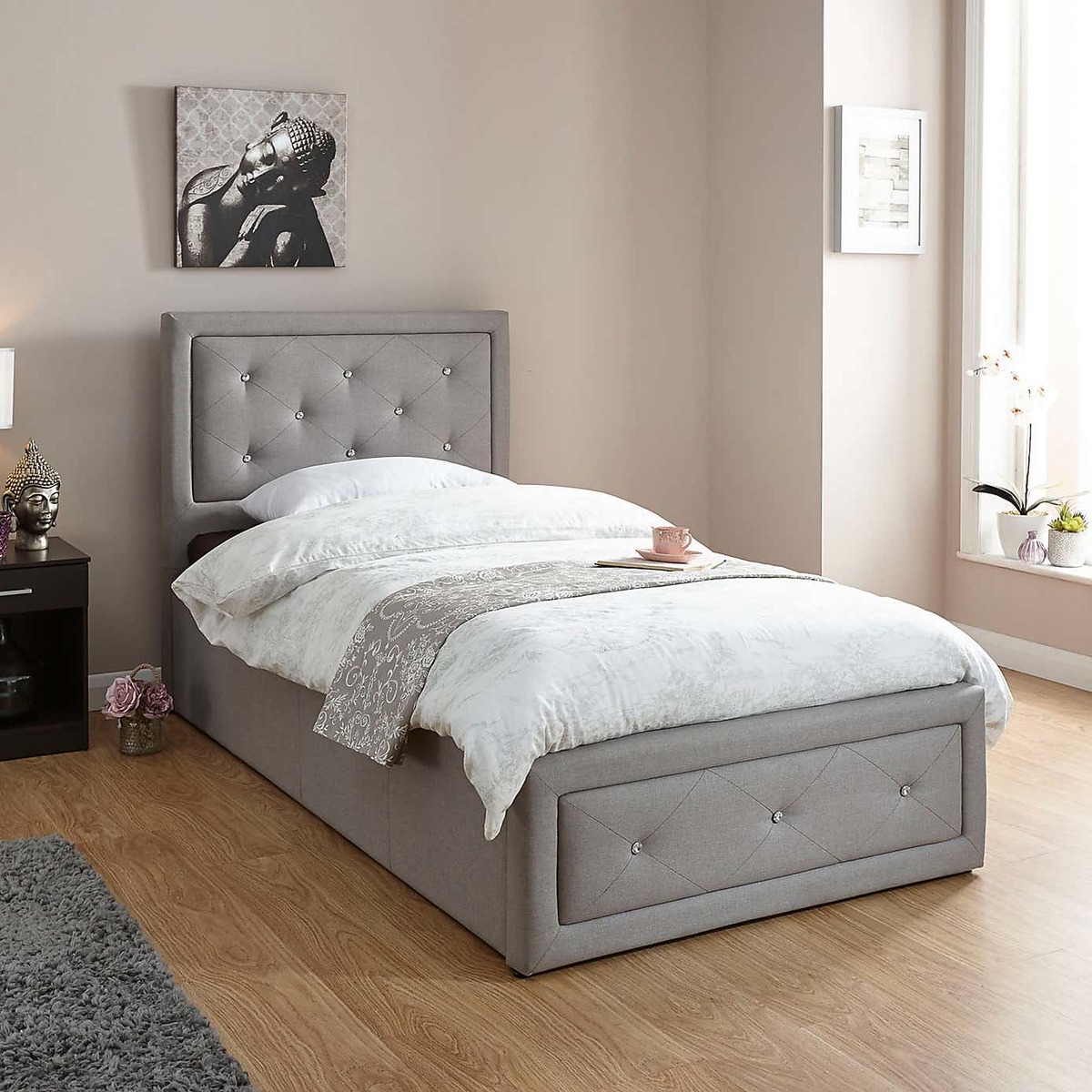 Hollywood Fabric Ottoman Bed Grey – image 1