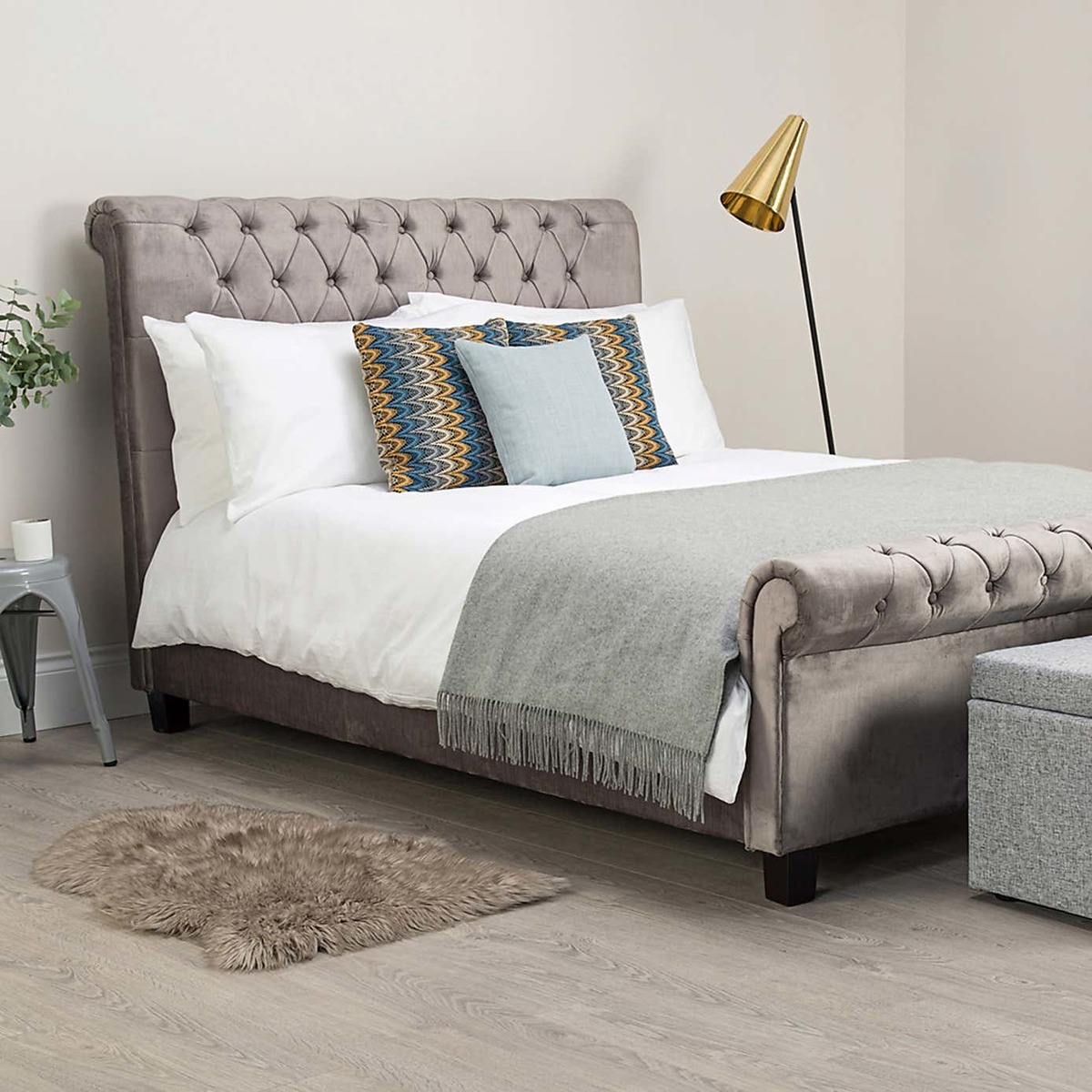 Orbit Silver Velvet Upholstered Bedstead Silver – image 4