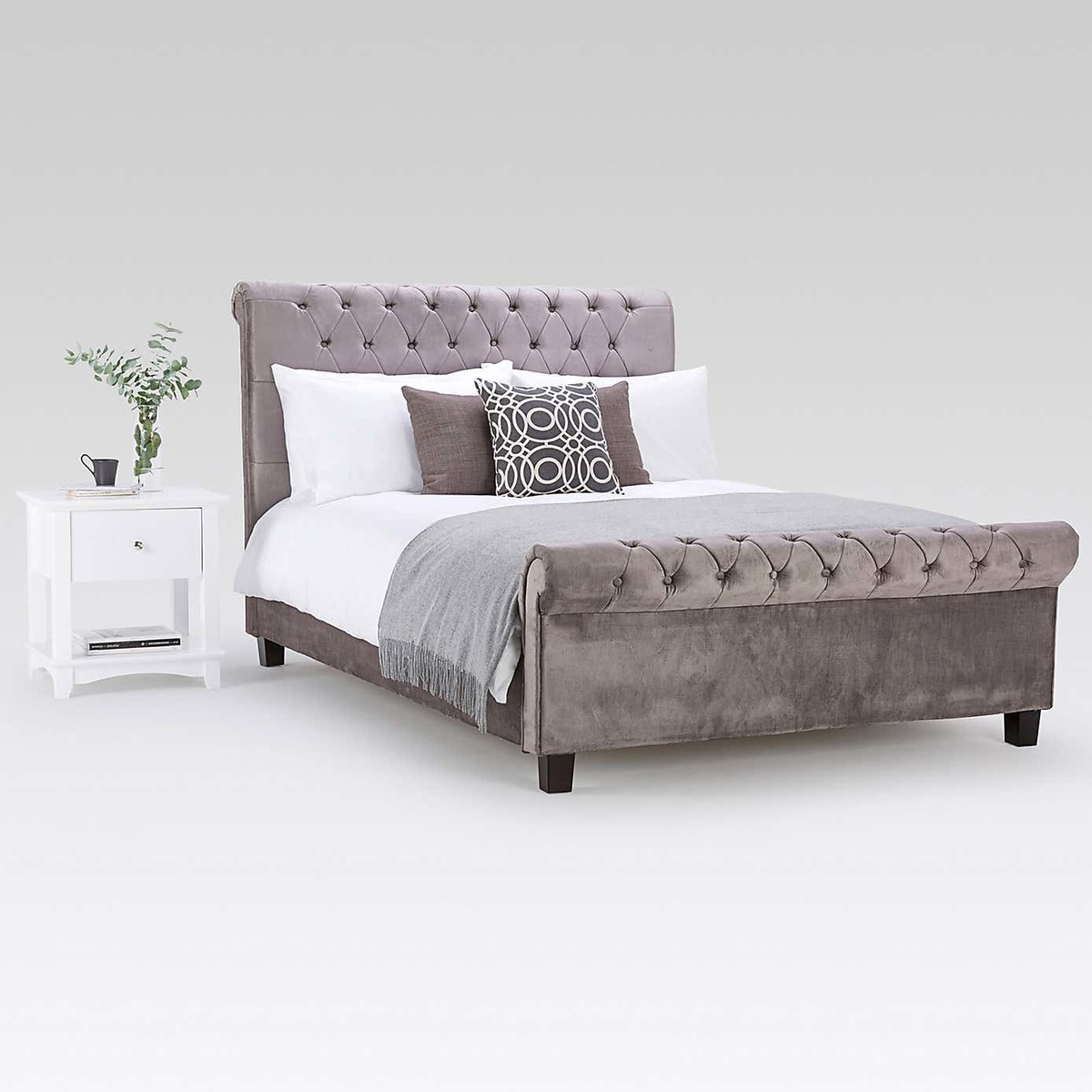 Orbit Silver Velvet Upholstered Bedstead Silver – image 7