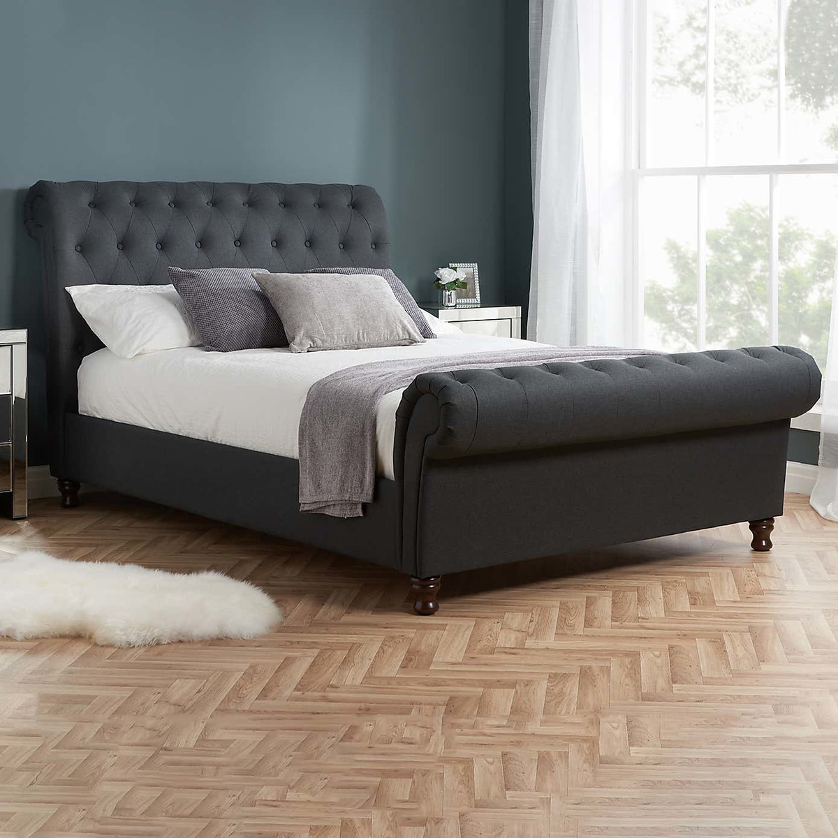 Castello Charcoal Sleigh Fabric Bed Frame Charcoal – image 6