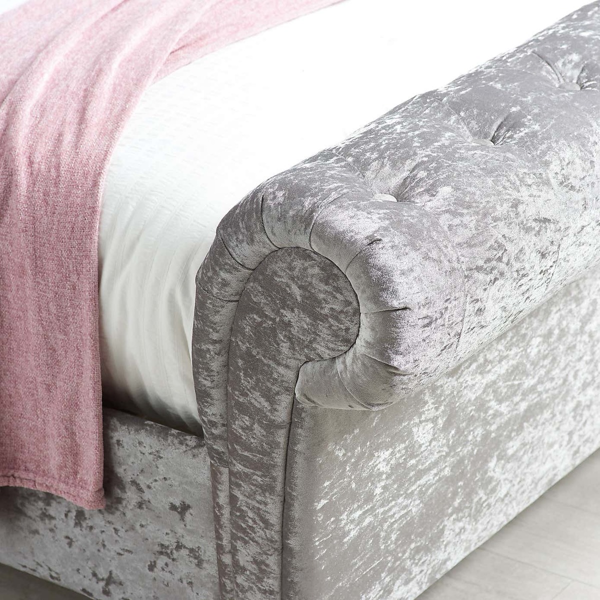 Castello Steel Sleigh Fabric Bed Frame Grey – image 3