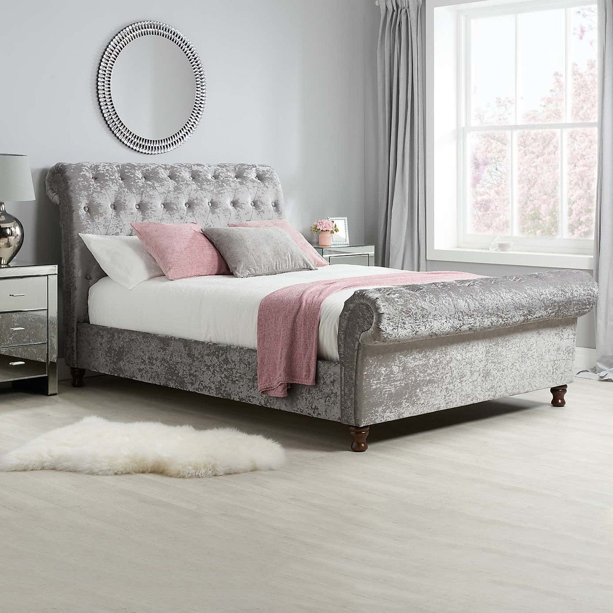 Castello Steel Sleigh Fabric Bed Frame Grey – image 6