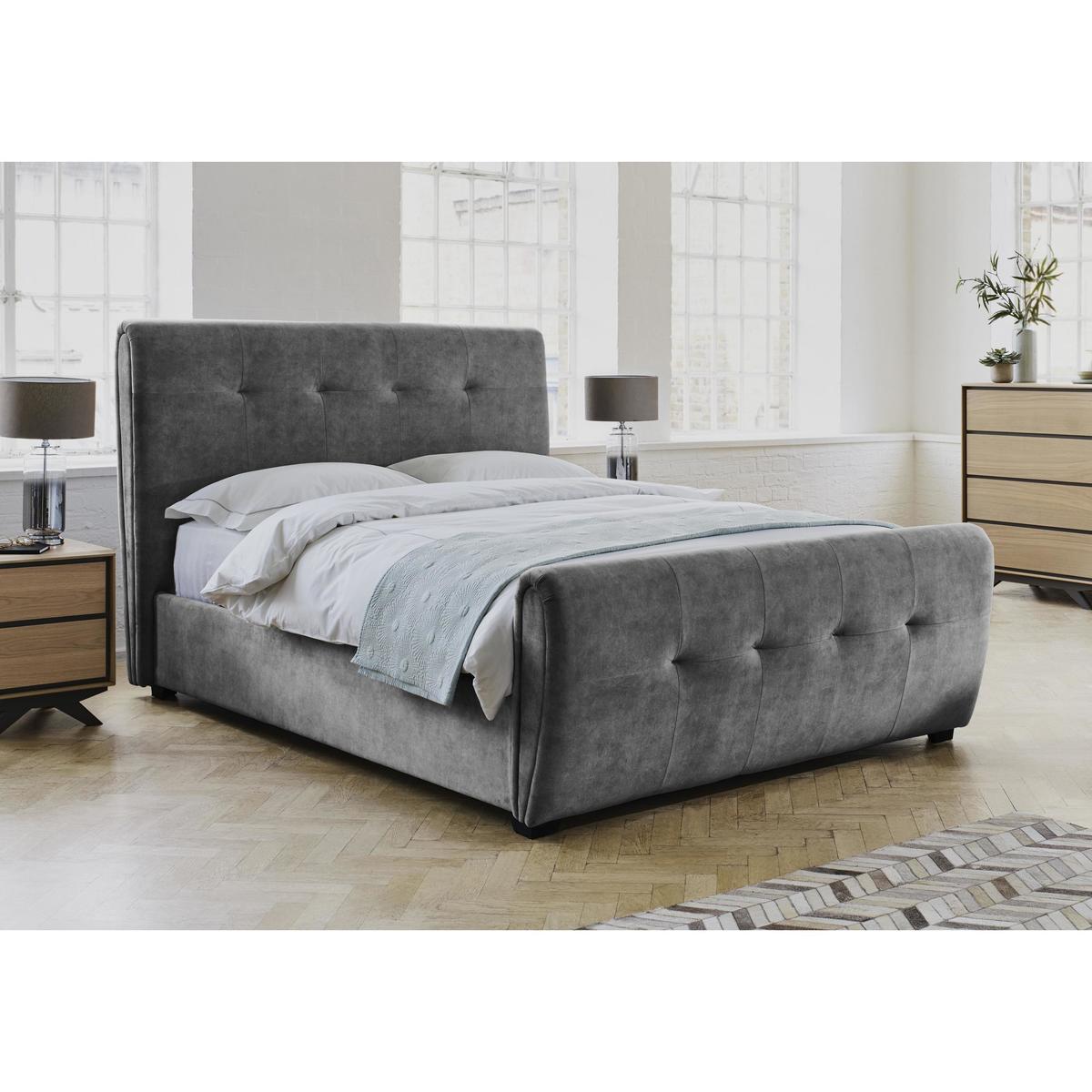 Tampa Brushed Velvet Bed Frame - Double - Blue - By Furniture Village – image 2
