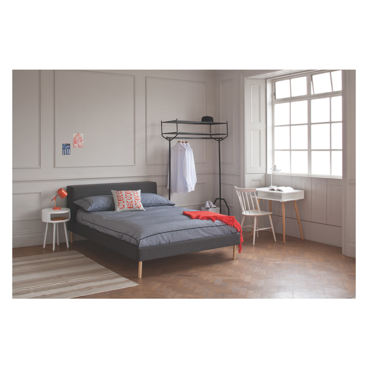 Fredd Grey Upholstered Double Bed Frame 135Cm, Grey – image 7