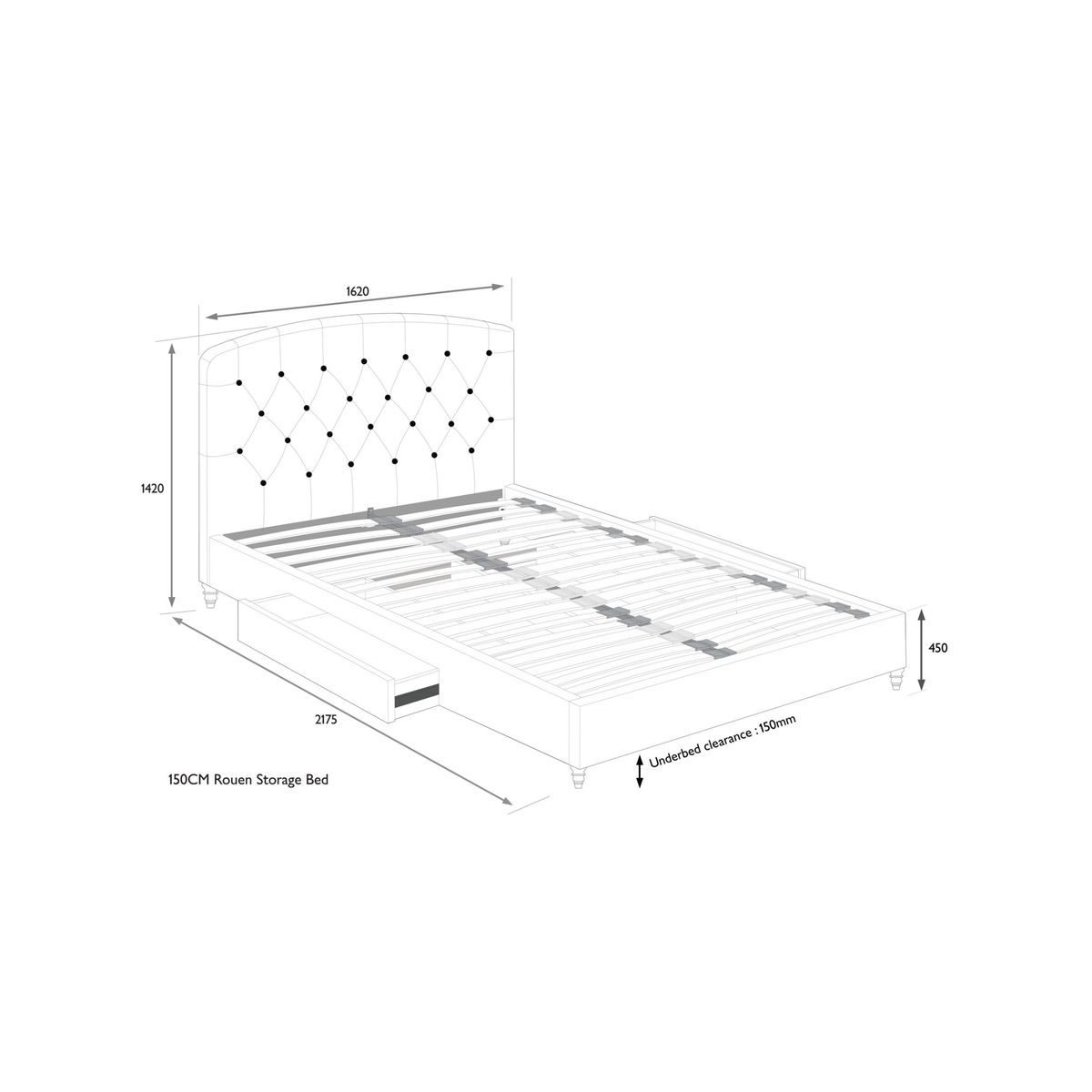 John Lewis & Partners Rouen 2 Drawer Storage Upholstered Bed Frame, King Size – image 7
