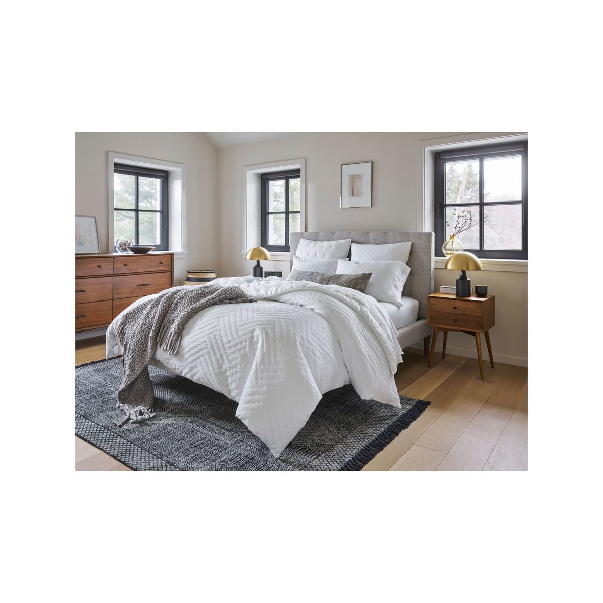 west elm Grid Tufted Upholstered Bed Frame, Double, Stone Twill – image 5