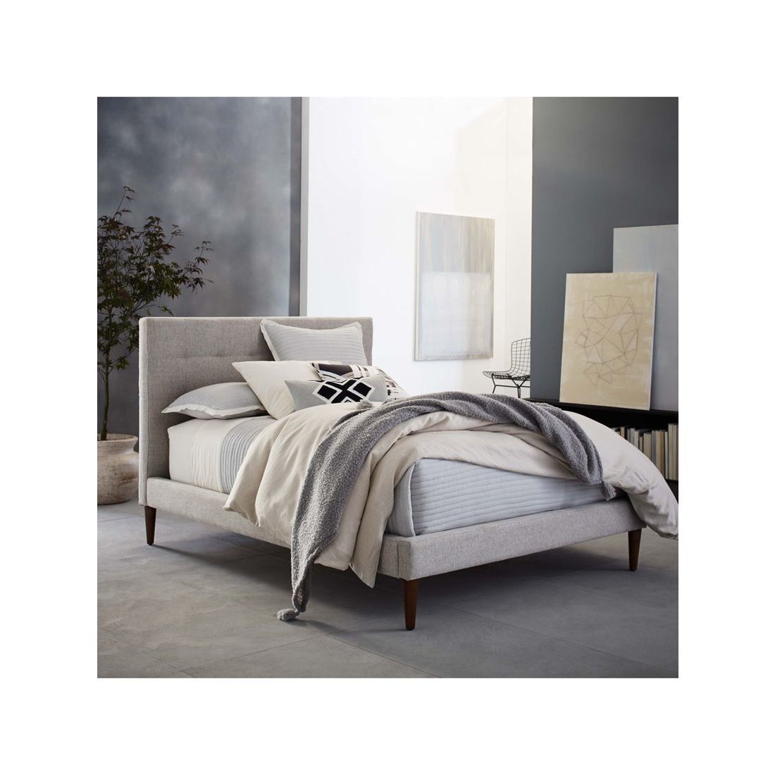 west elm Grid Tufted Upholstered Bed Frame, Double, Stone Twill – image 6