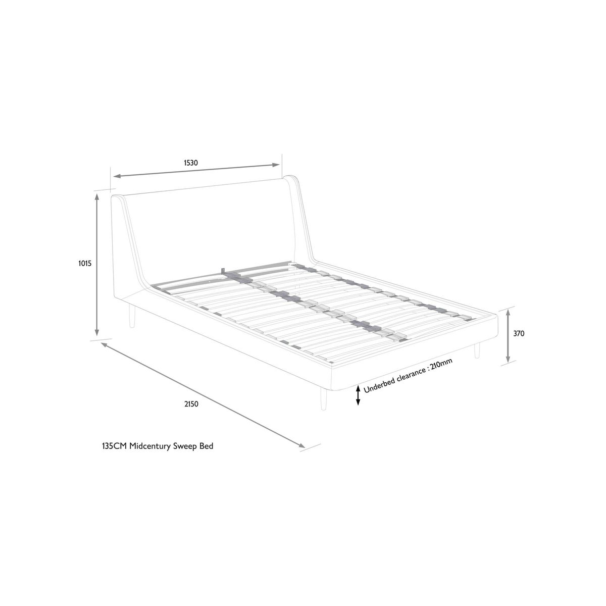 John Lewis & Partners Mid-Century Sweep Upholstered Bed Frame, Double, Marylamb Storm – image 6