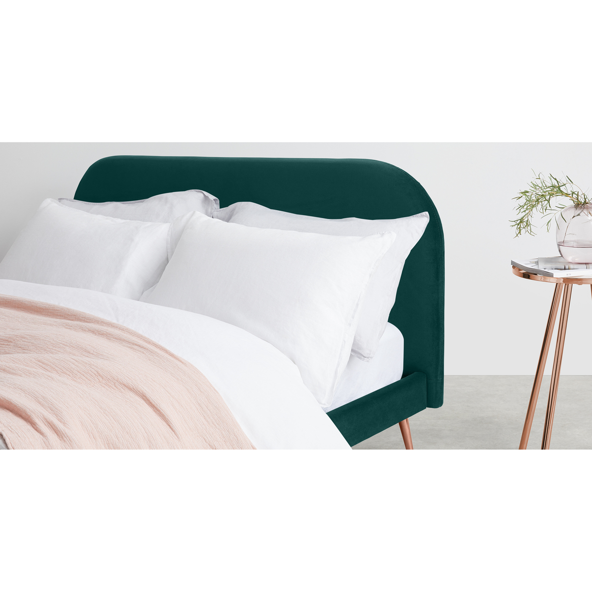 Eulia King Size Bed, Seafoam Blue Velvet & Copper Legs – image 3