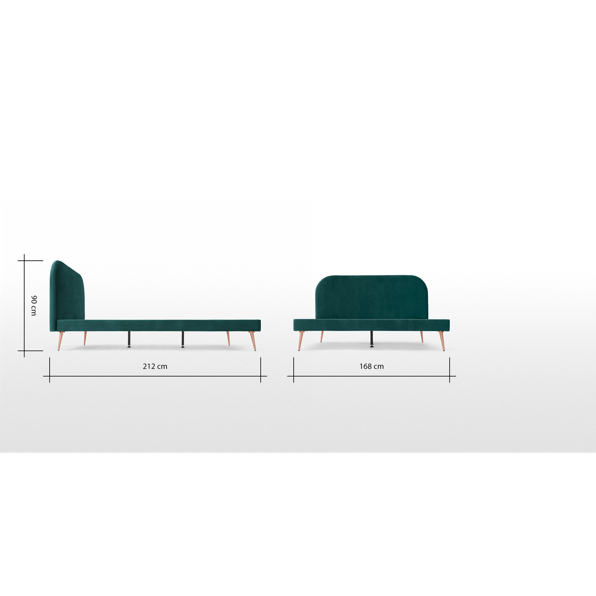 Eulia King Size Bed, Seafoam Blue Velvet & Copper Legs – image 7