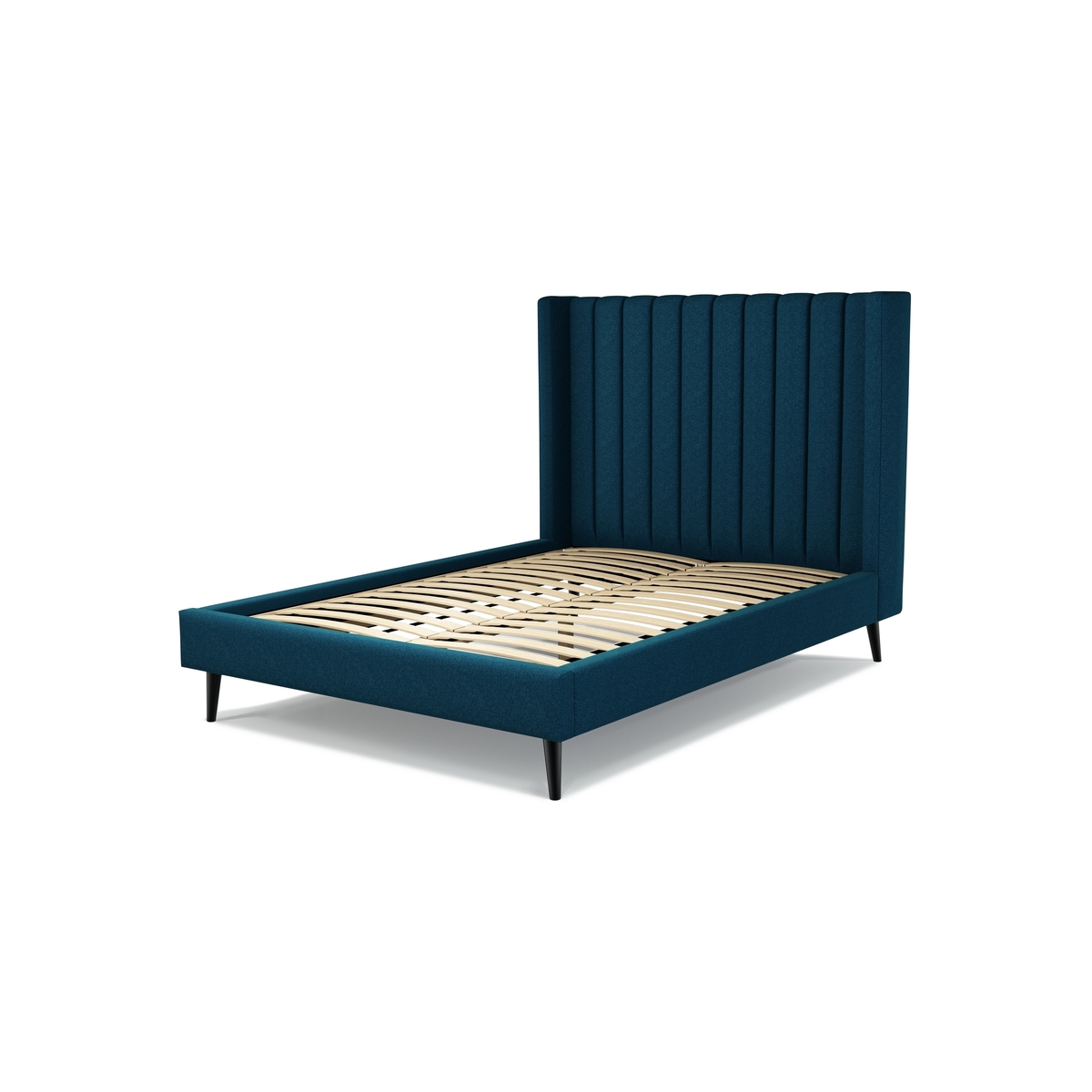 Custom MADE Cory Double size Bed, Navy Wool with Black Stained Oak Legs – image 2