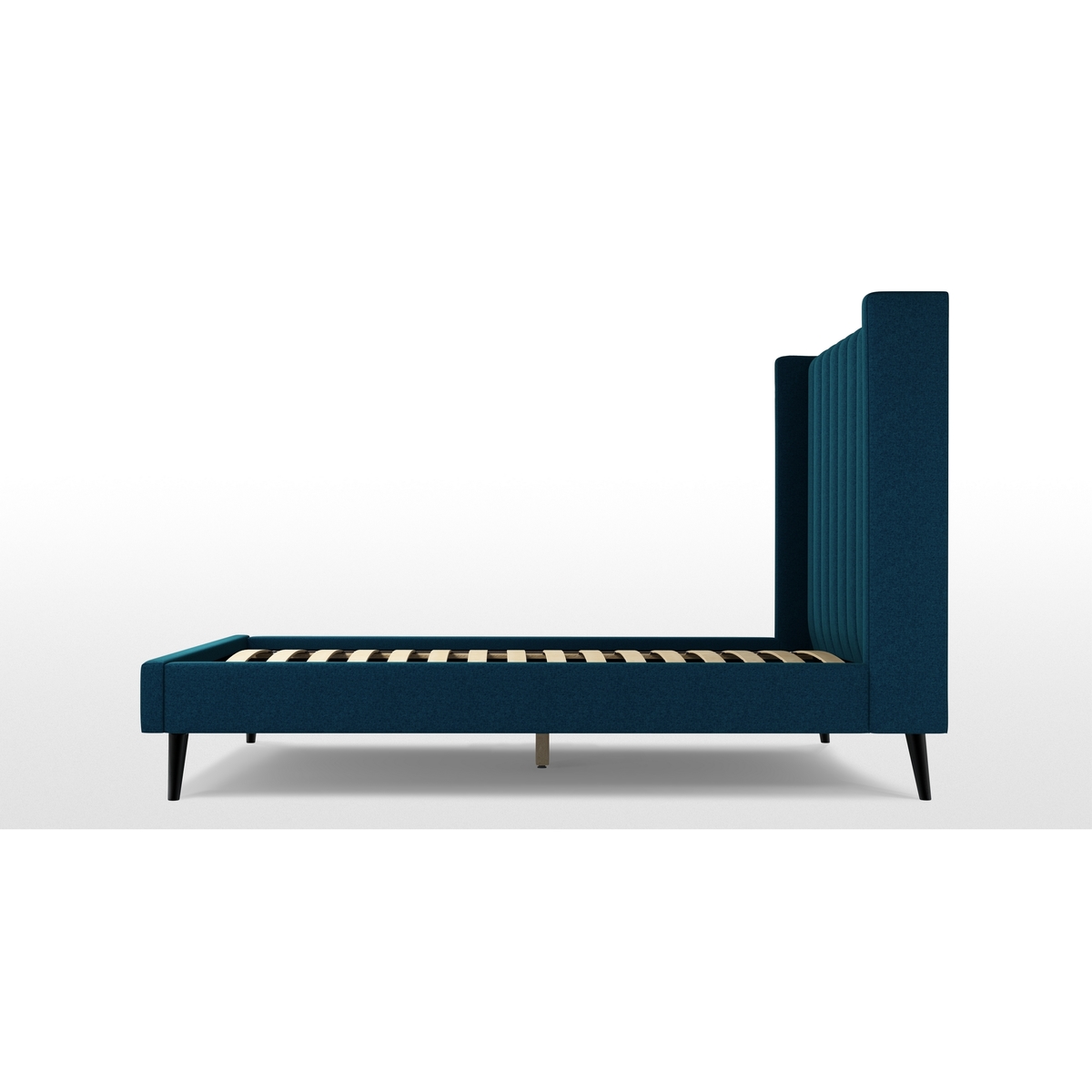 Custom MADE Cory Double size Bed, Navy Wool with Black Stained Oak Legs – image 7