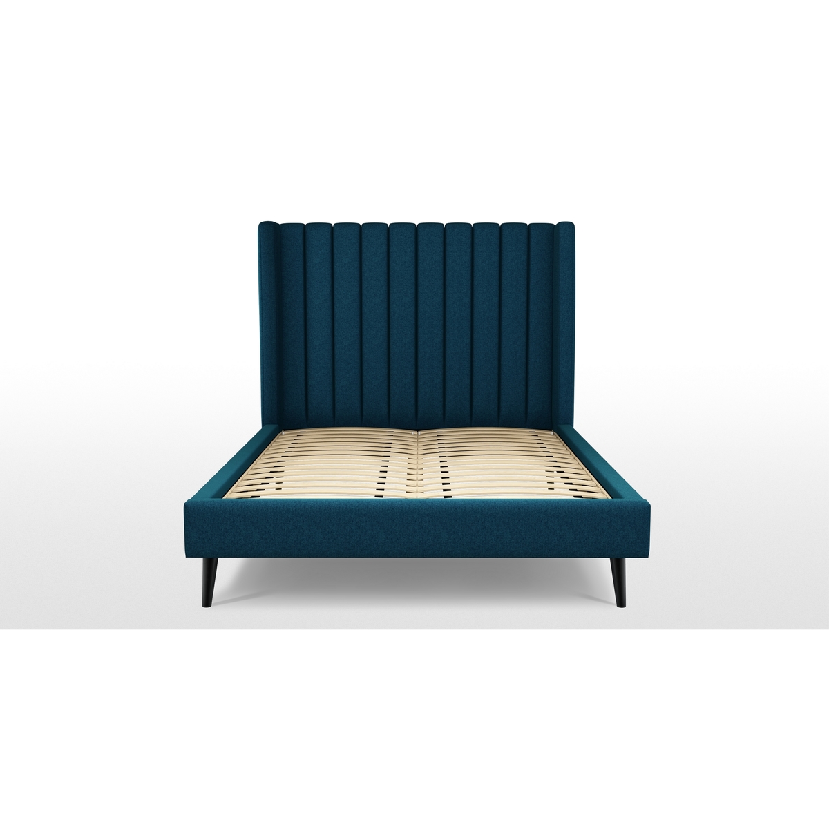 Custom MADE Cory Double size Bed, Navy Wool with Black Stained Oak Legs – image 8