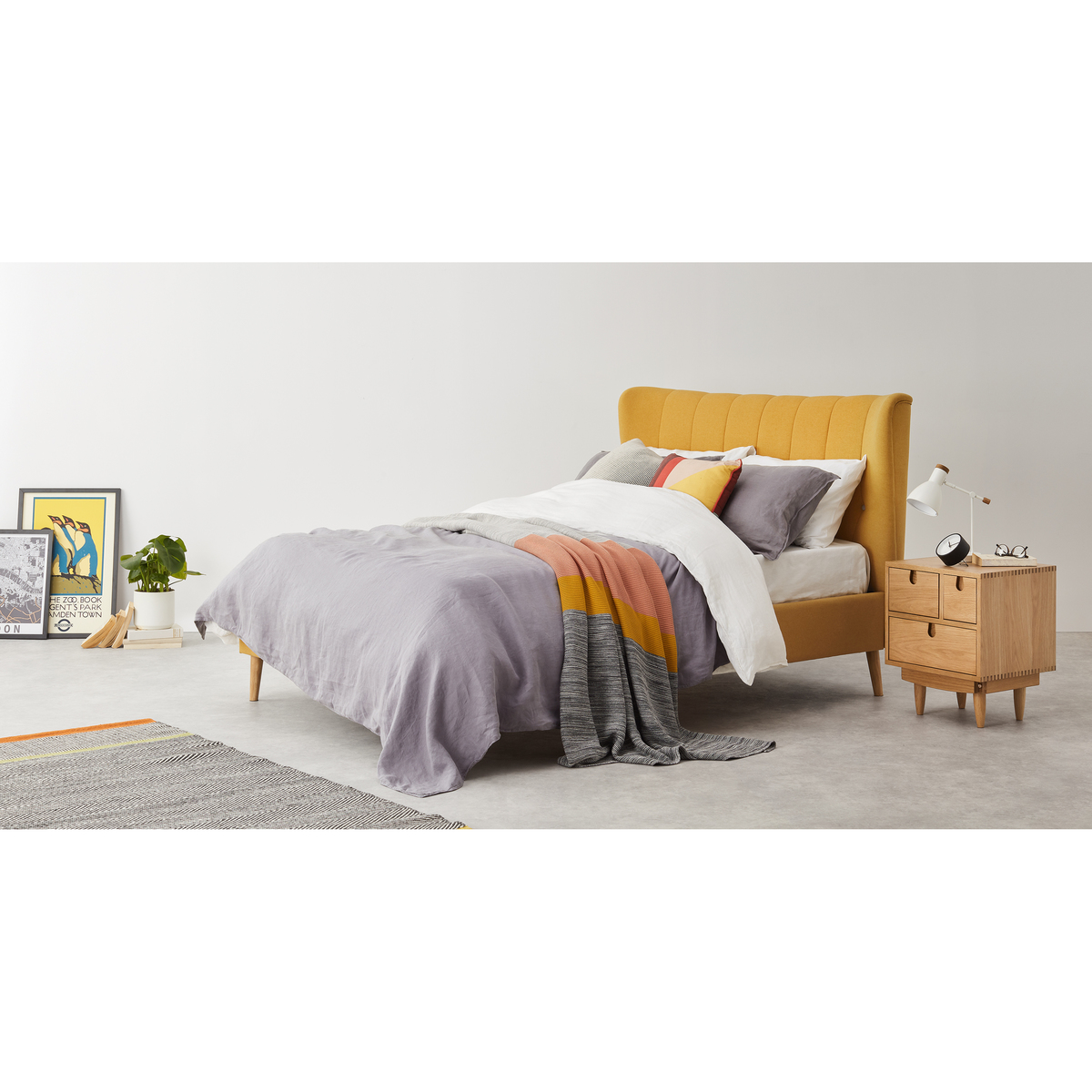 Charley Double Bed, Yolk Yellow & Oak Stain Legs – image 3